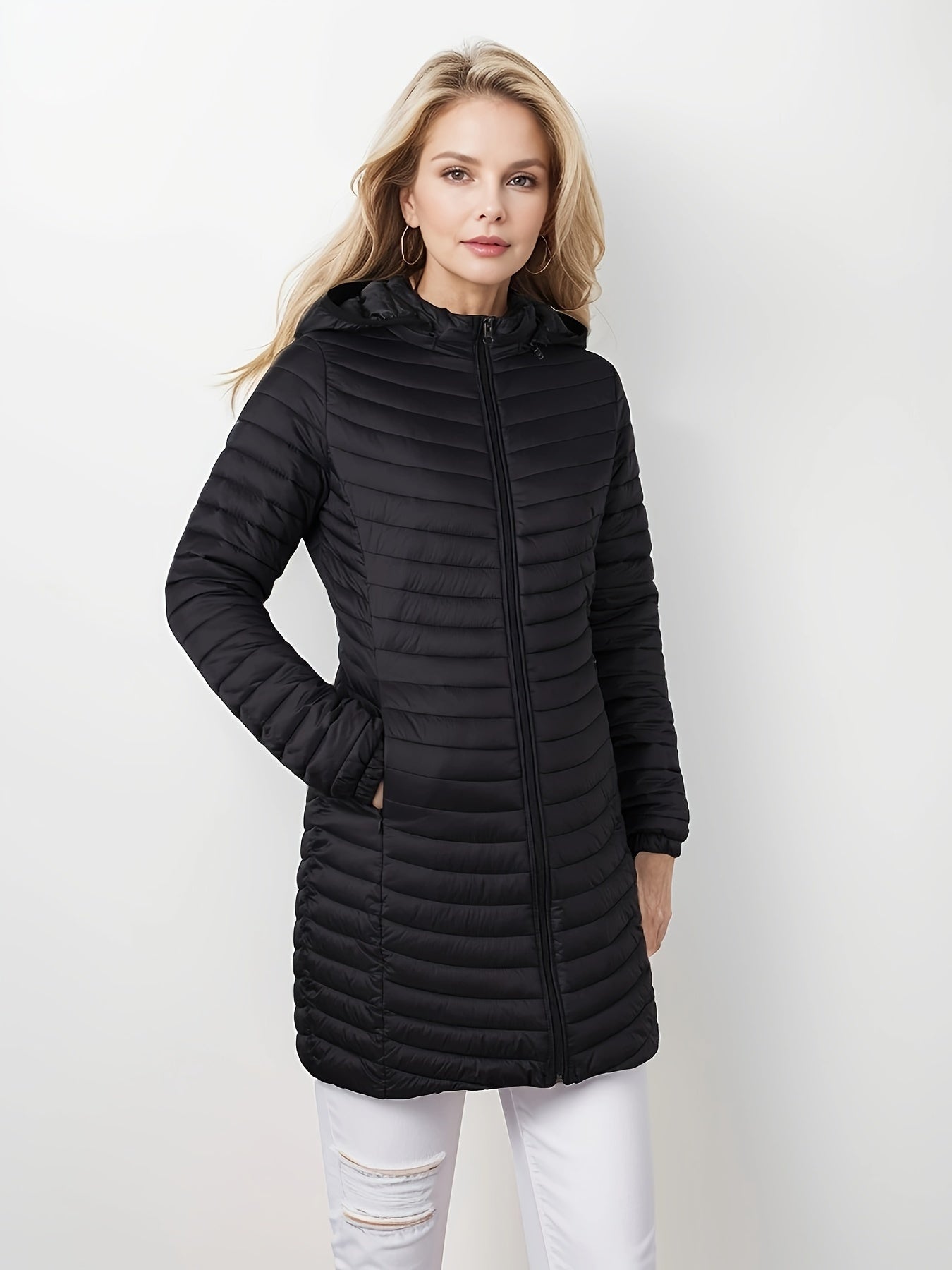 Stijlvolle gewatteerde jas met capuchon, ideaal voor herfst en winter afbeelding 7