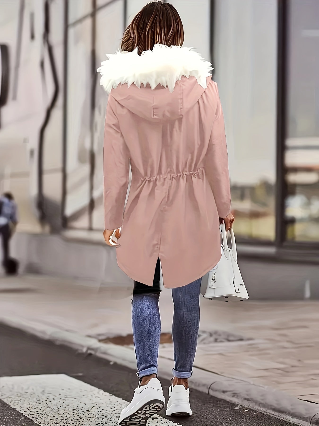 Stijlvolle en warme damesjas met capuchon en imitatiebont: perfect voor herfst en winter! Gemaakt van luxe katoenmix voor ultiem comfort. Shop nu! afbeelding 10