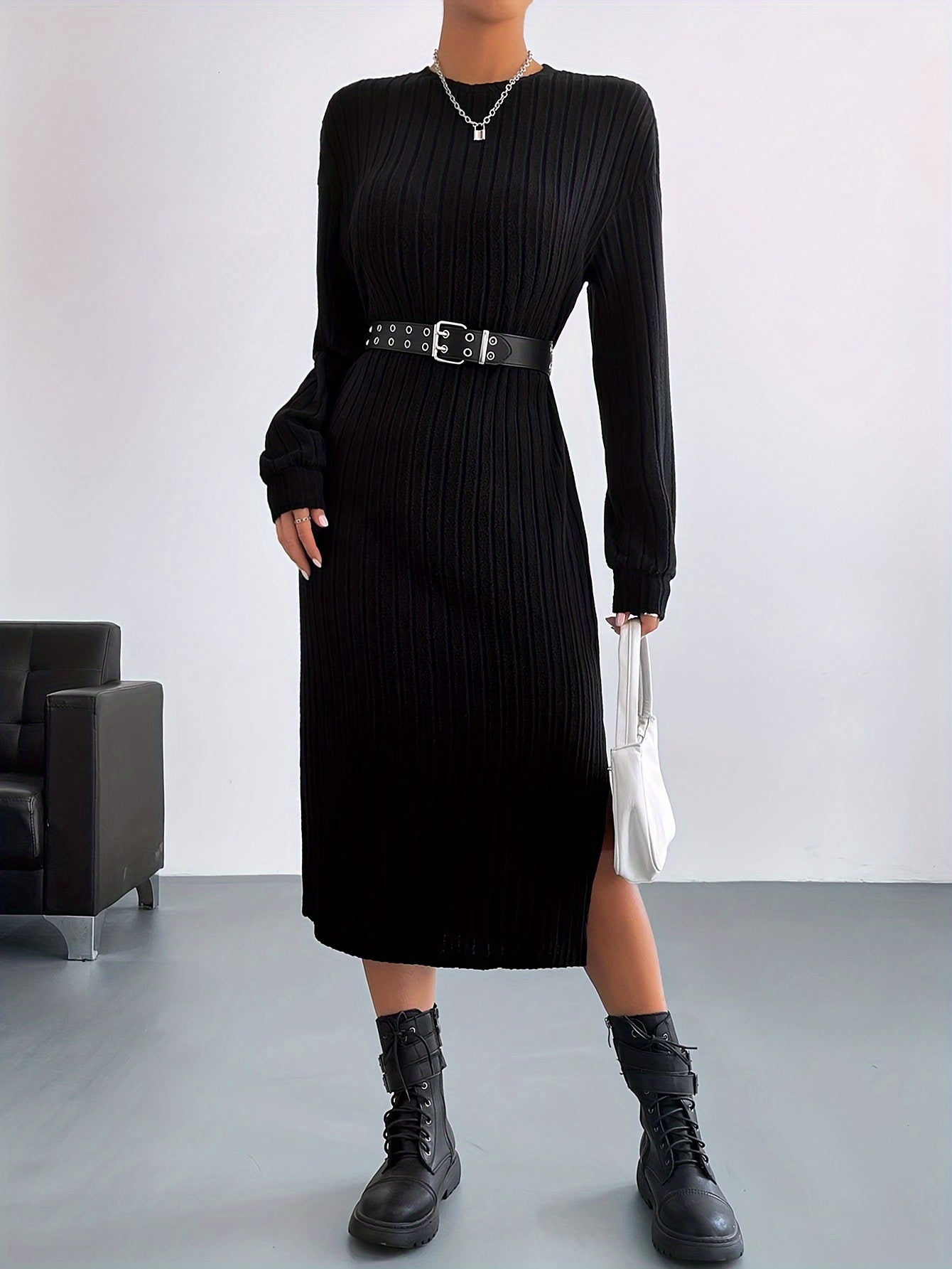 Elegante t-shirt jurk van premium katoenmix met stretch | Stijlvol en tijdloos ontwerp | Perfect voor alle seizoenen afbeelding 2