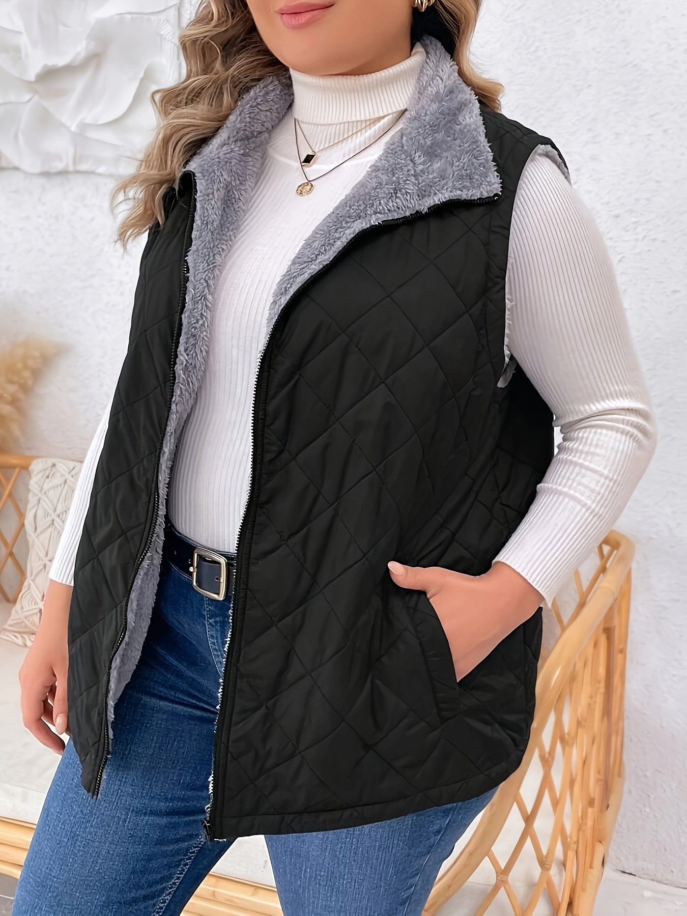Stijlvol en comfortabel pluche gevoerd ritsvest voor de plus size vrouw - Perfect voor de herfst en winter afbeelding 4