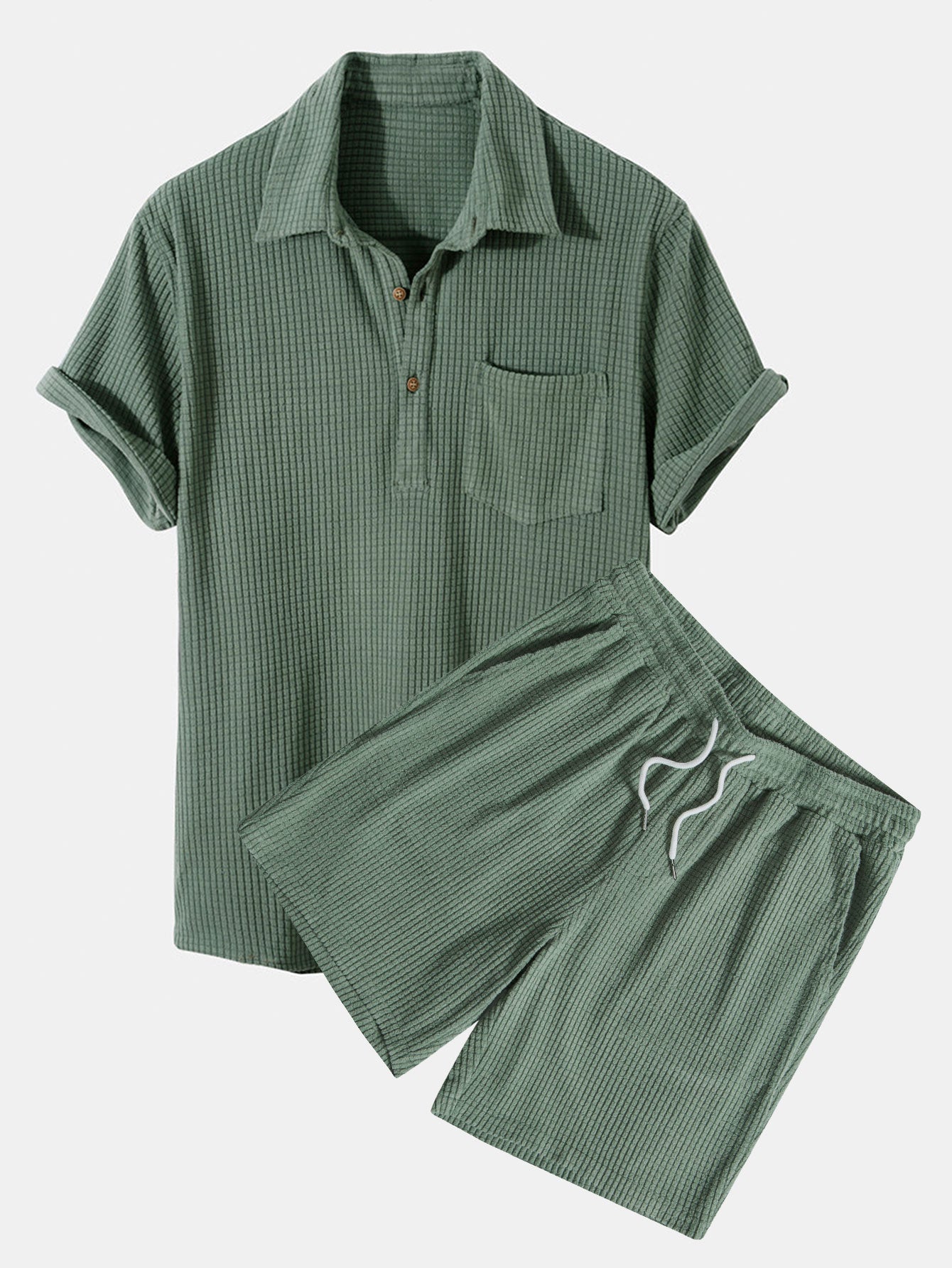 Stijlvolle Wafelpoloshirt en -shorts voor Heren