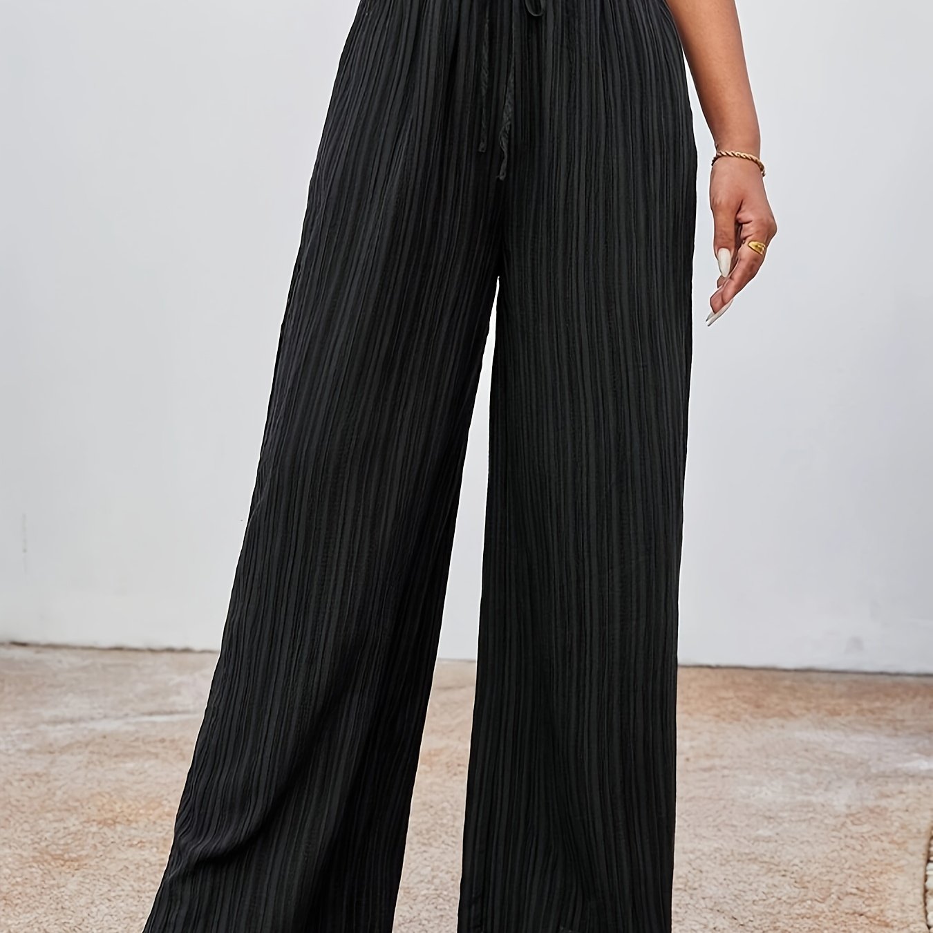 Wijde pijpen zomerbroek in effen kleur afbeelding 7