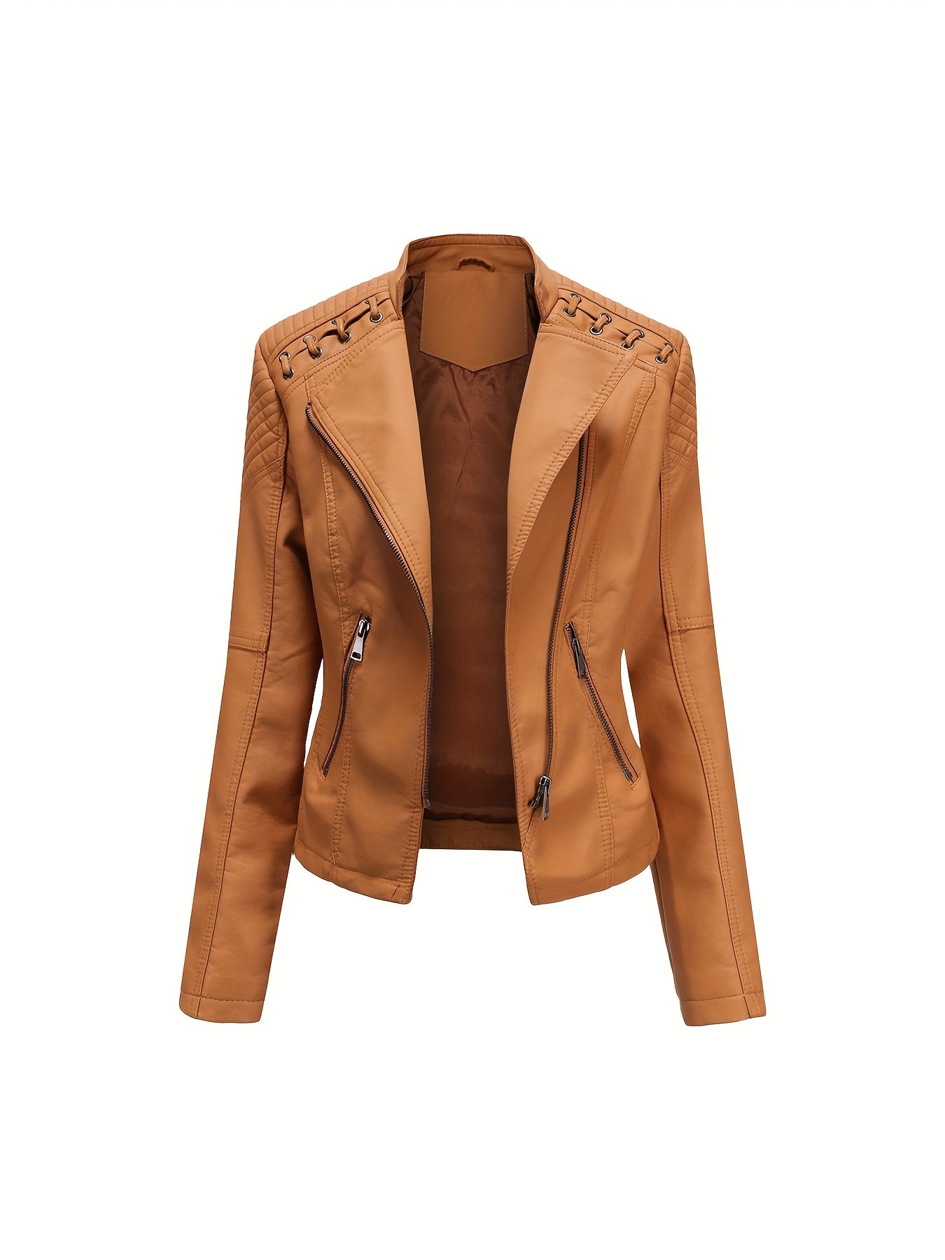 Stoer en stijlvol: Faux leren bikerjack met rits en lange mouw - Luxe katoenmix afbeelding 3