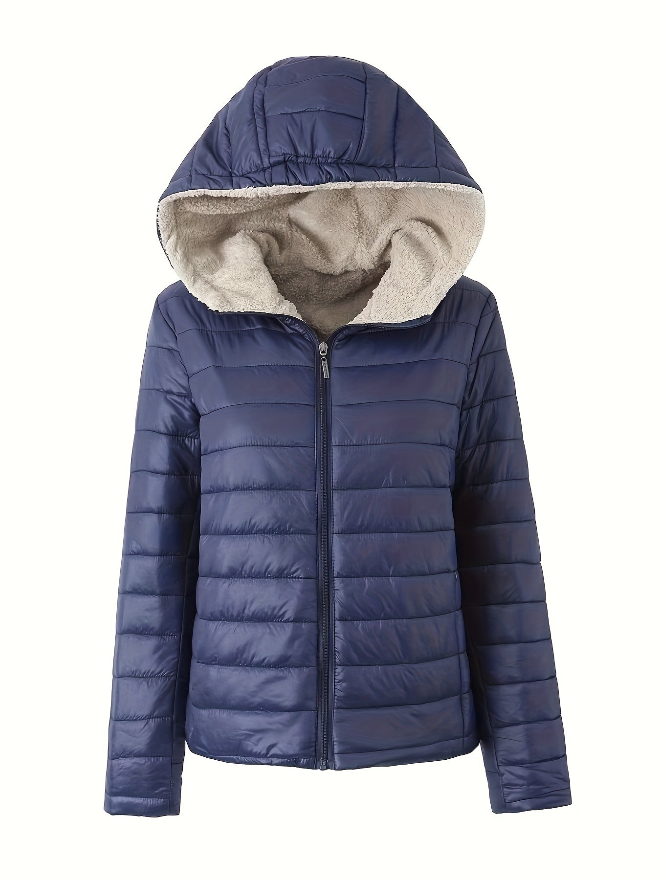 Warme puffy jas met rits en imitatiefbont voering | Stijlvol en comfortabel | Voor herfst en winter afbeelding 2