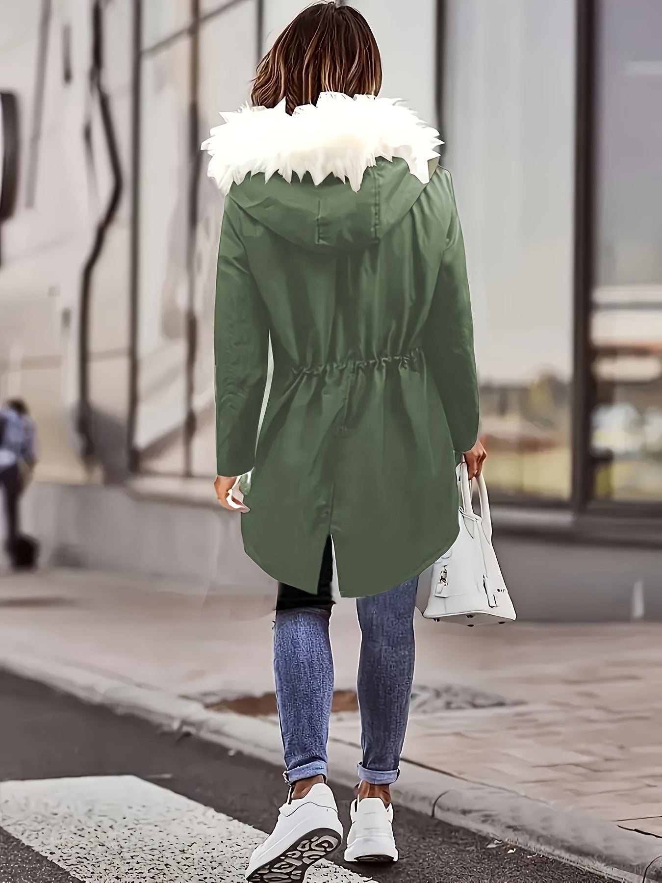 Stijlvolle en warme damesjas met capuchon en imitatiebont: perfect voor herfst en winter! Gemaakt van luxe katoenmix voor ultiem comfort. Shop nu! afbeelding 11