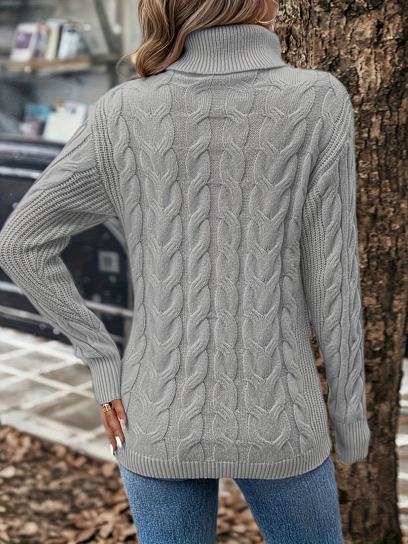 Stijlvolle kabelgebreide coltrui van katoenmix | Shop nu voor herfst en winter afbeelding 10