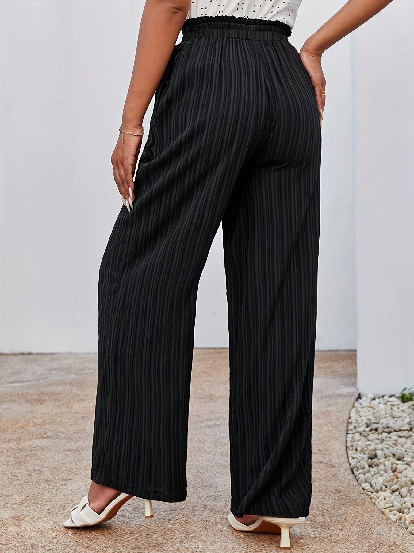 Wijde pijpen zomerbroek in effen kleur afbeelding 3