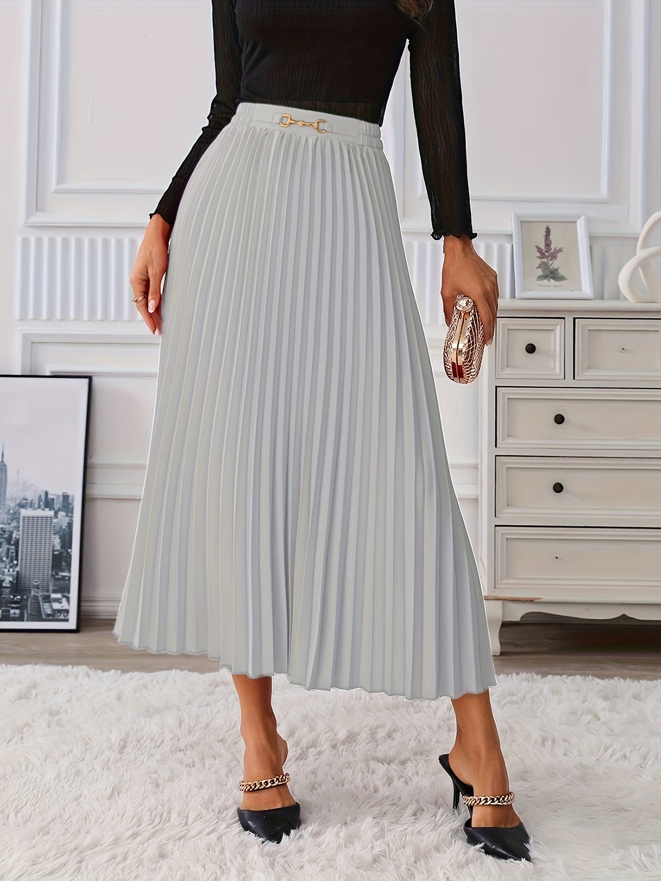 Hoge Taille Rok met Kettingdetail | Verfijnde zomerstijl | Katoenmix afbeelding 3