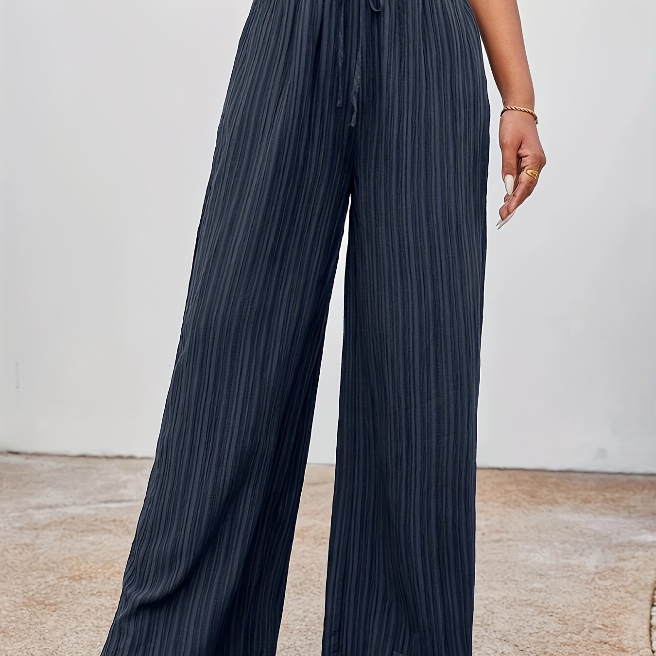 Wijde pijpen zomerbroek in effen kleur afbeelding 8