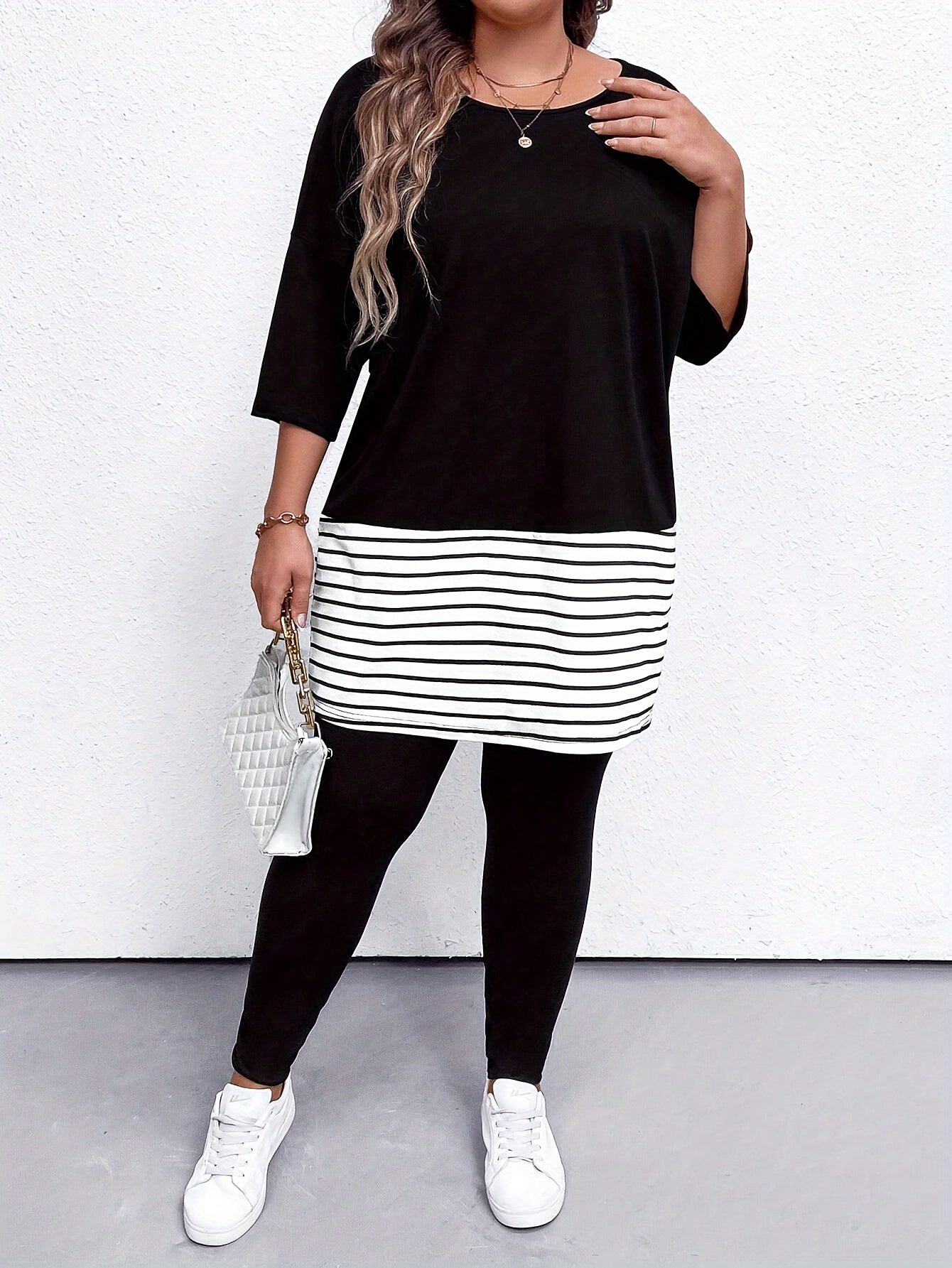 Stijlvolle Plus Size Strepen Tuniekjurk |  Gemaakt van Katoenmix | Ideaal voor alle seizoenen afbeelding 5