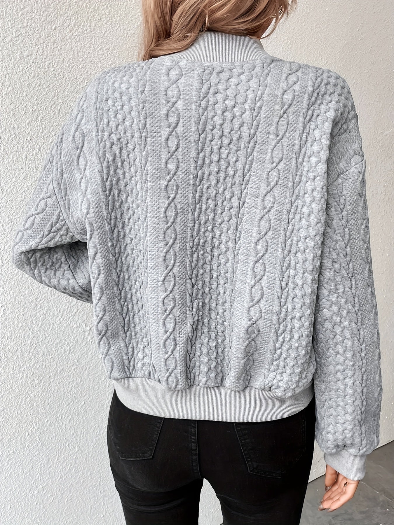 Shop de Sophie bomberjack voor dames van hoogwaardige katoenmix met knooptextuur - perfect voor elke gelegenheid! afbeelding 2