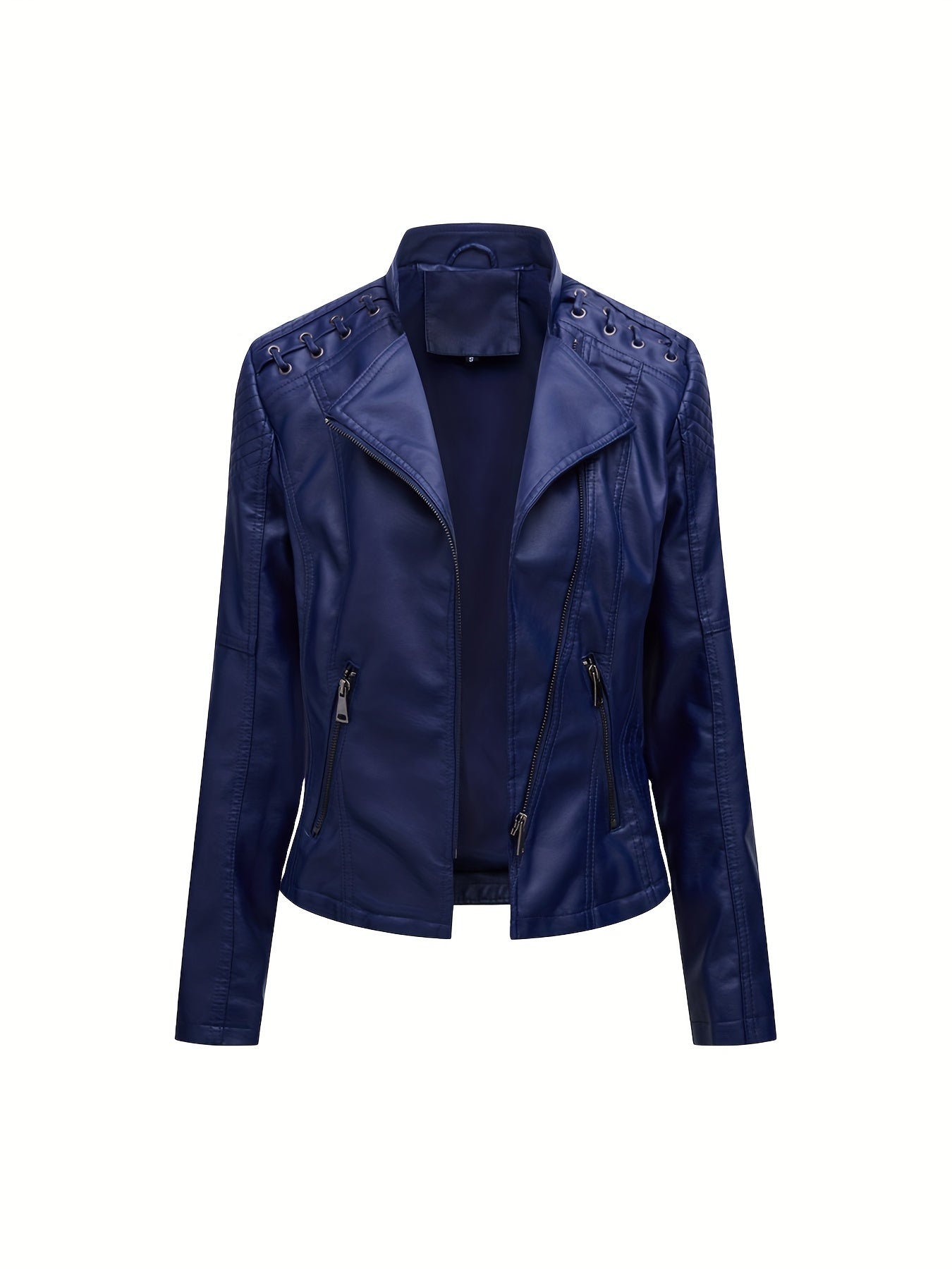 Stoer en stijlvol: Faux leren bikerjack met rits en lange mouw - Luxe katoenmix afbeelding 2