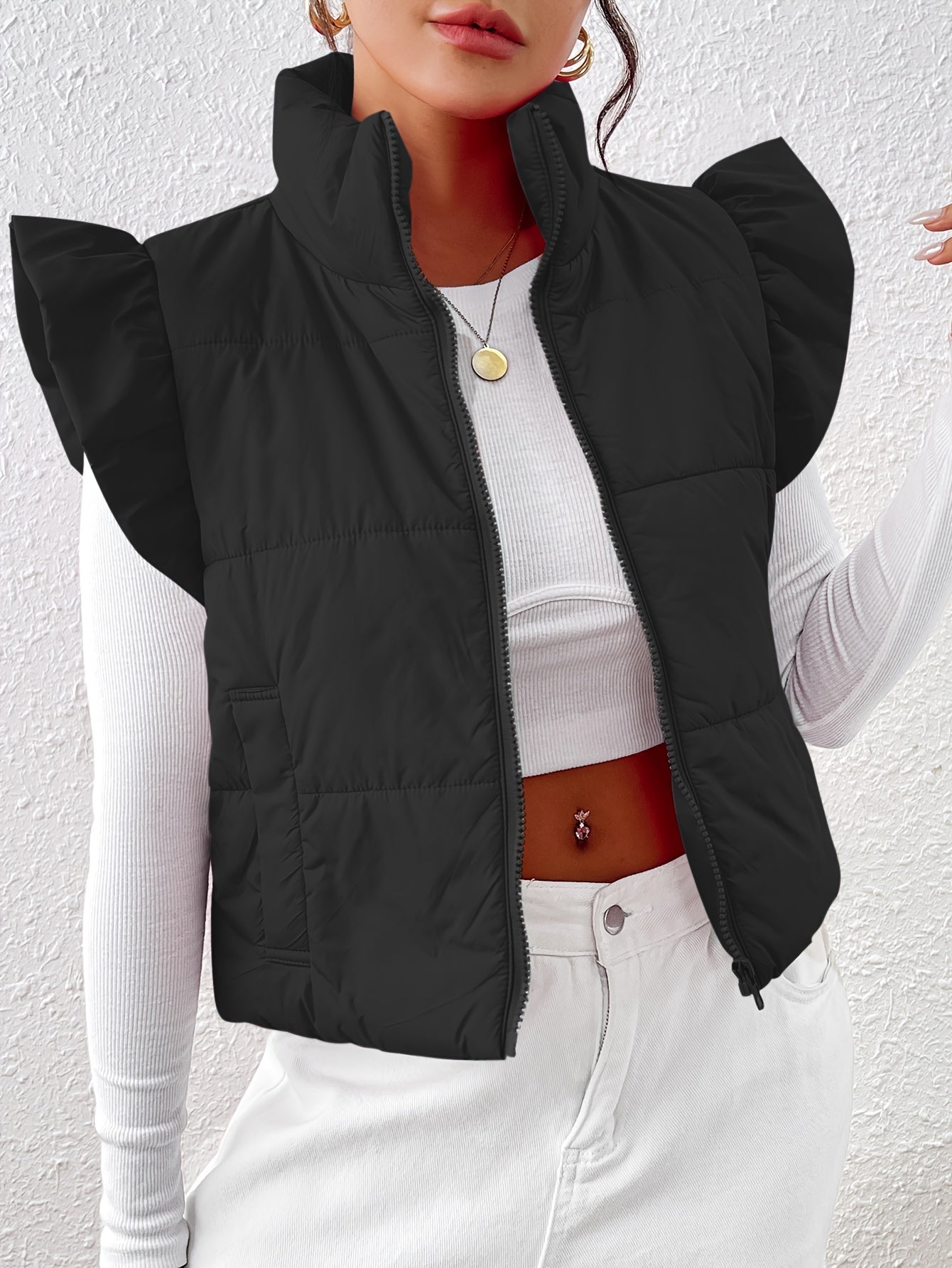 Stijlvol gewatteerd vest met ruches mouwen | Comfortabele en warme herfst- en wintermode | Hoogwaardig en tijdloos design in katoenmix afbeelding 9