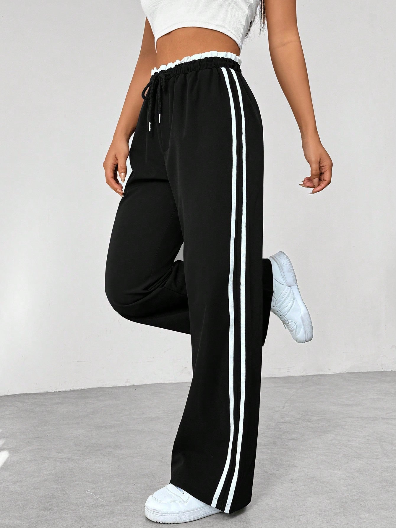 Trendy Sportieve Wide-Leg Broek - Stijlvol en Comfortabel
