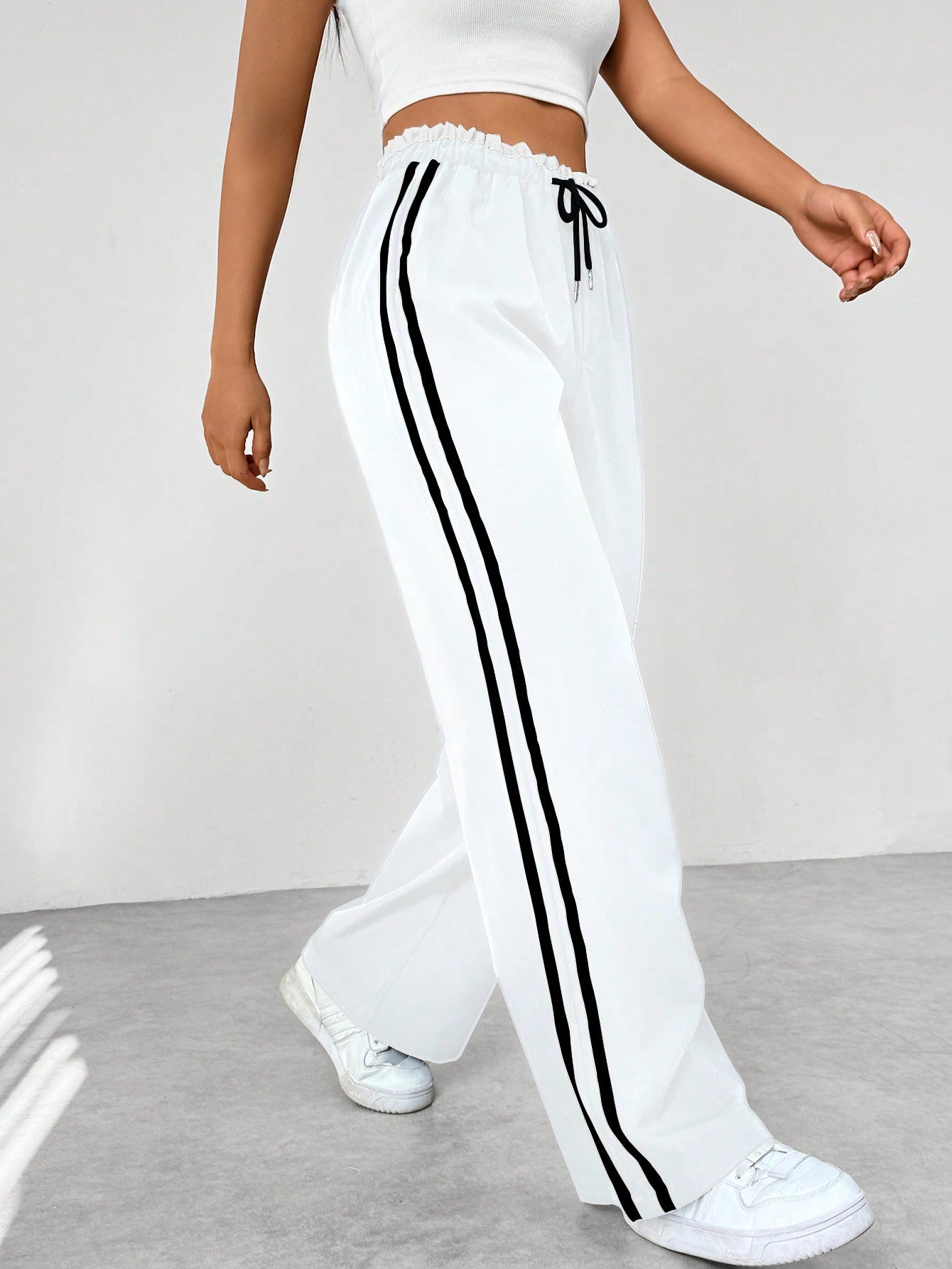 Trendy Sportieve Wide-Leg Broek - Stijlvol en Comfortabel