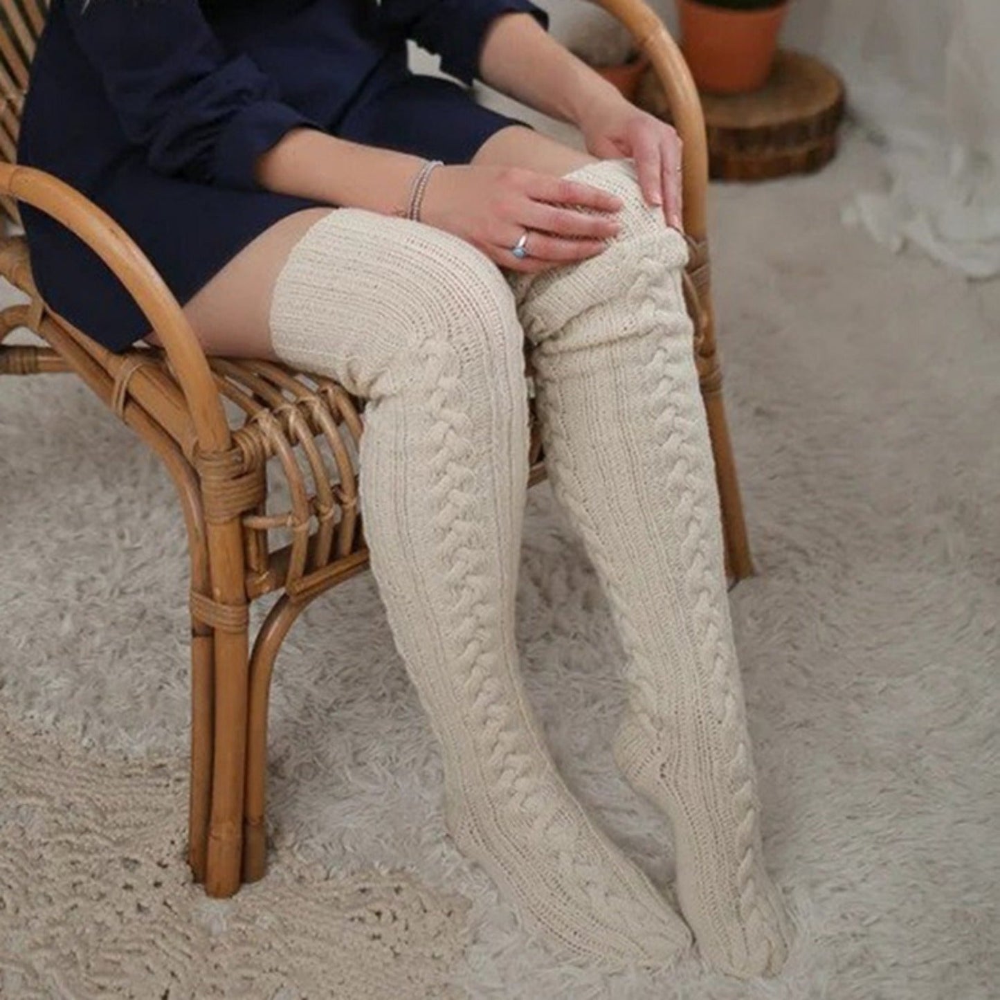 Effen Kleur Kabelbrei Sokken - Warm & Stijlvol voor de Winter! Ontdek de 100% Acryl Collectie afbeelding 9
