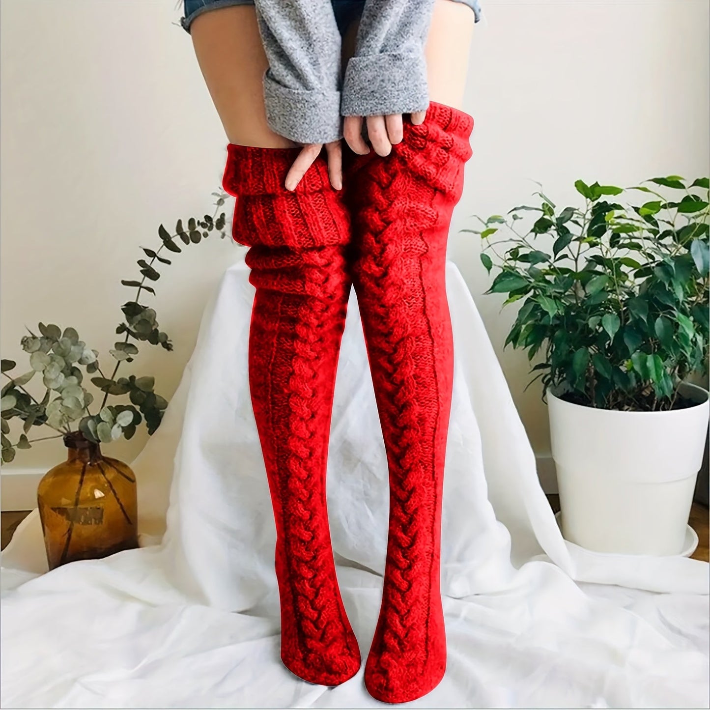Effen Kleur Kabelbrei Sokken - Warm & Stijlvol voor de Winter! Ontdek de 100% Acryl Collectie afbeelding 12