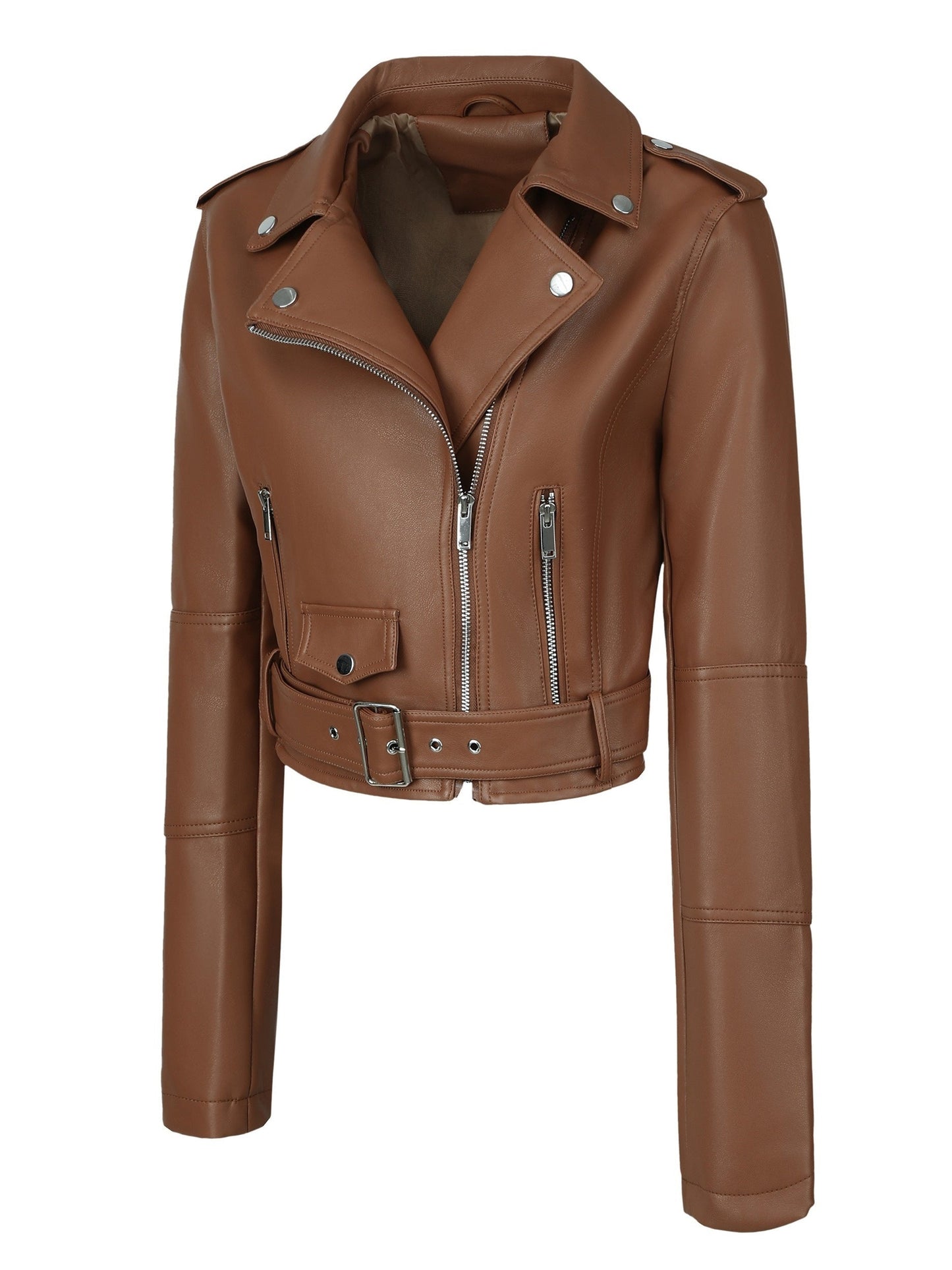 Stijlvolle Kunstleren Cropjas met Rits en Lange Mouwen voor een Eigentijdse Look afbeelding 6