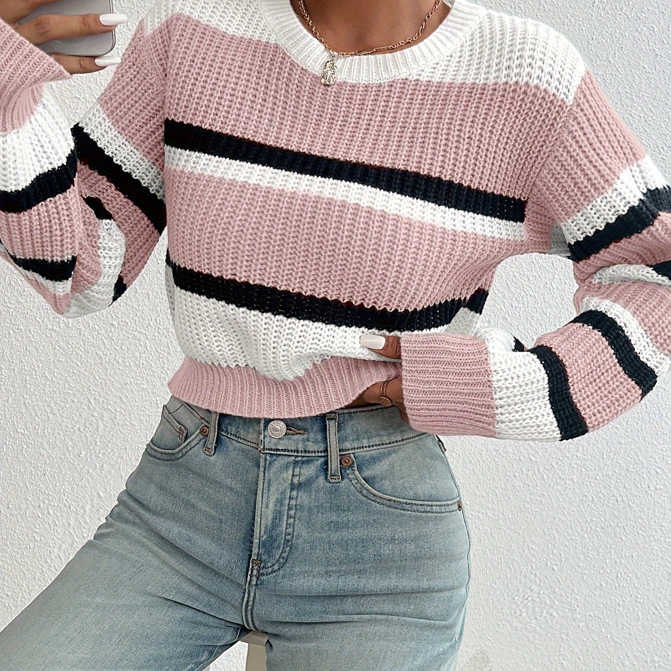 Trendy en comfortabele colorblock gebreide trui voor een stijlvolle herfst- en winterlook afbeelding 13