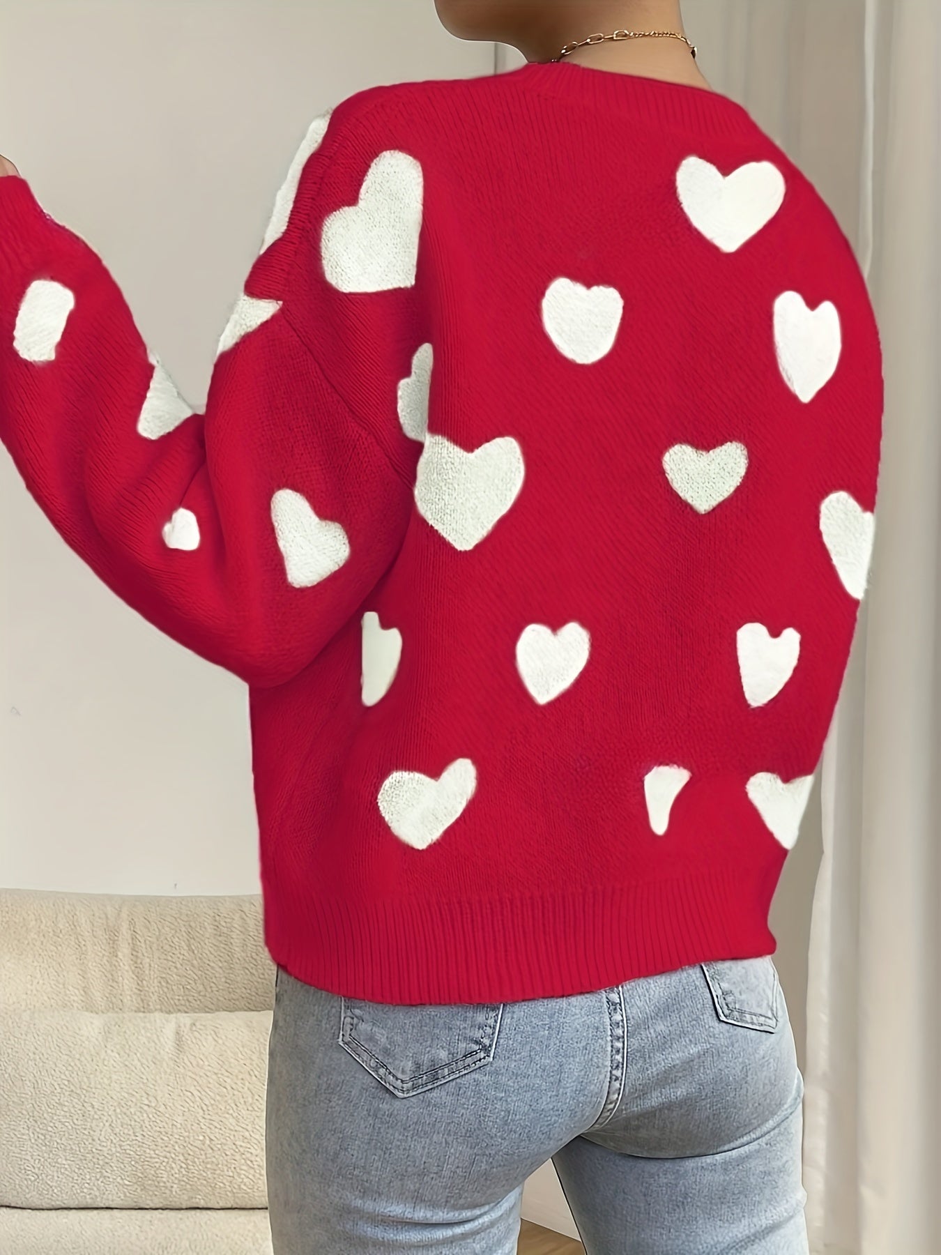 Stijlvolle dames trui met hartpatroon | Zachte en warme herfstkleding | 100% hoogwaardige katoenmix afbeelding 5