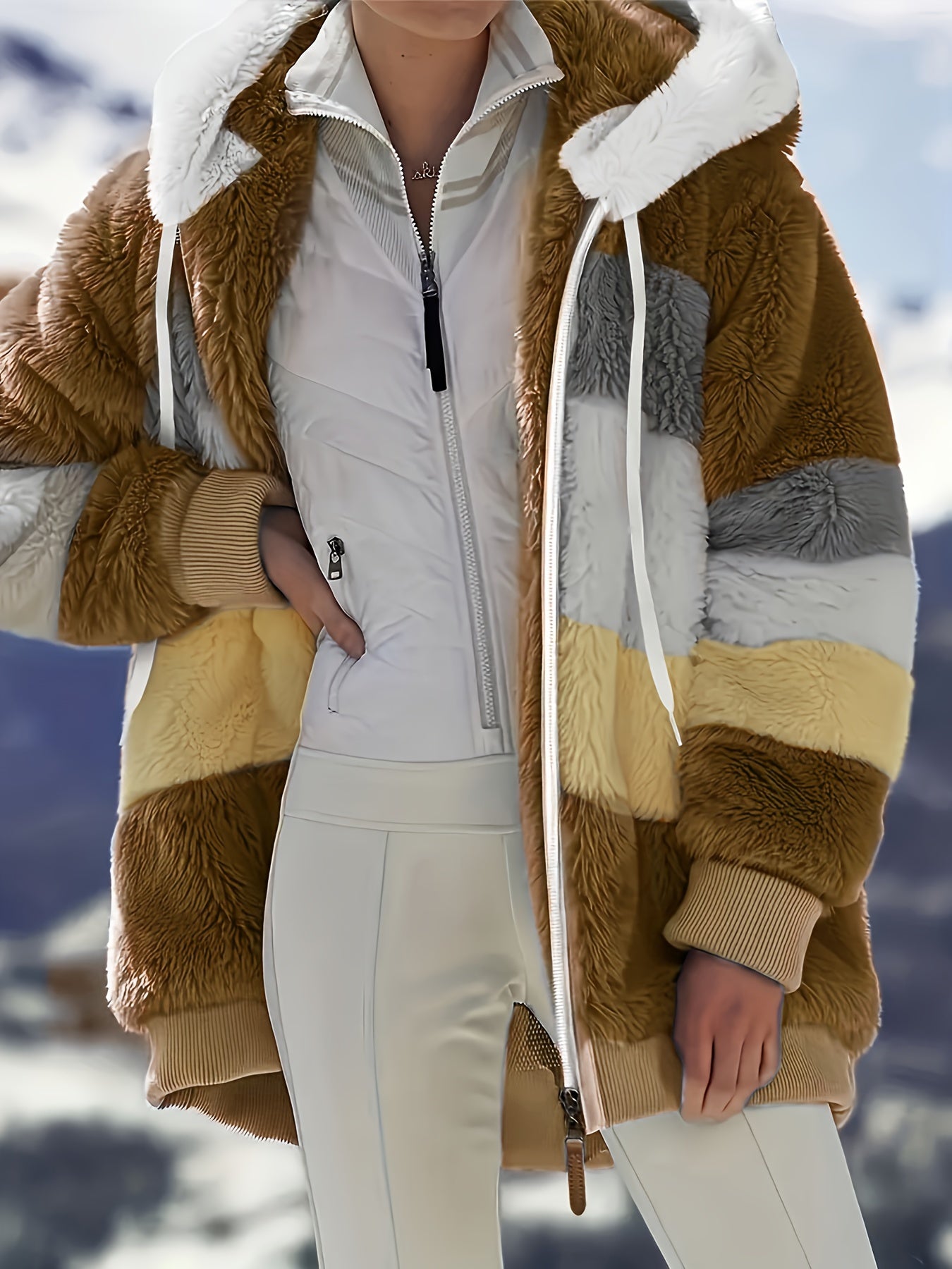 Warme fuzzy winterjas met capuchon afbeelding 5