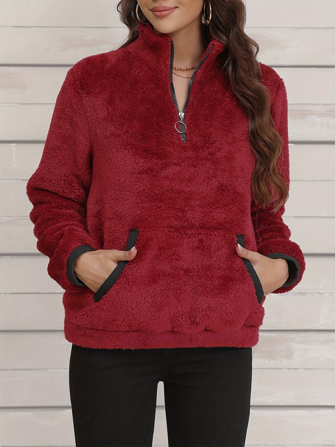 Comfortabele en stijlvolle casual fleece jas met half-zip en reverskraag voor herfst en winter afbeelding 4