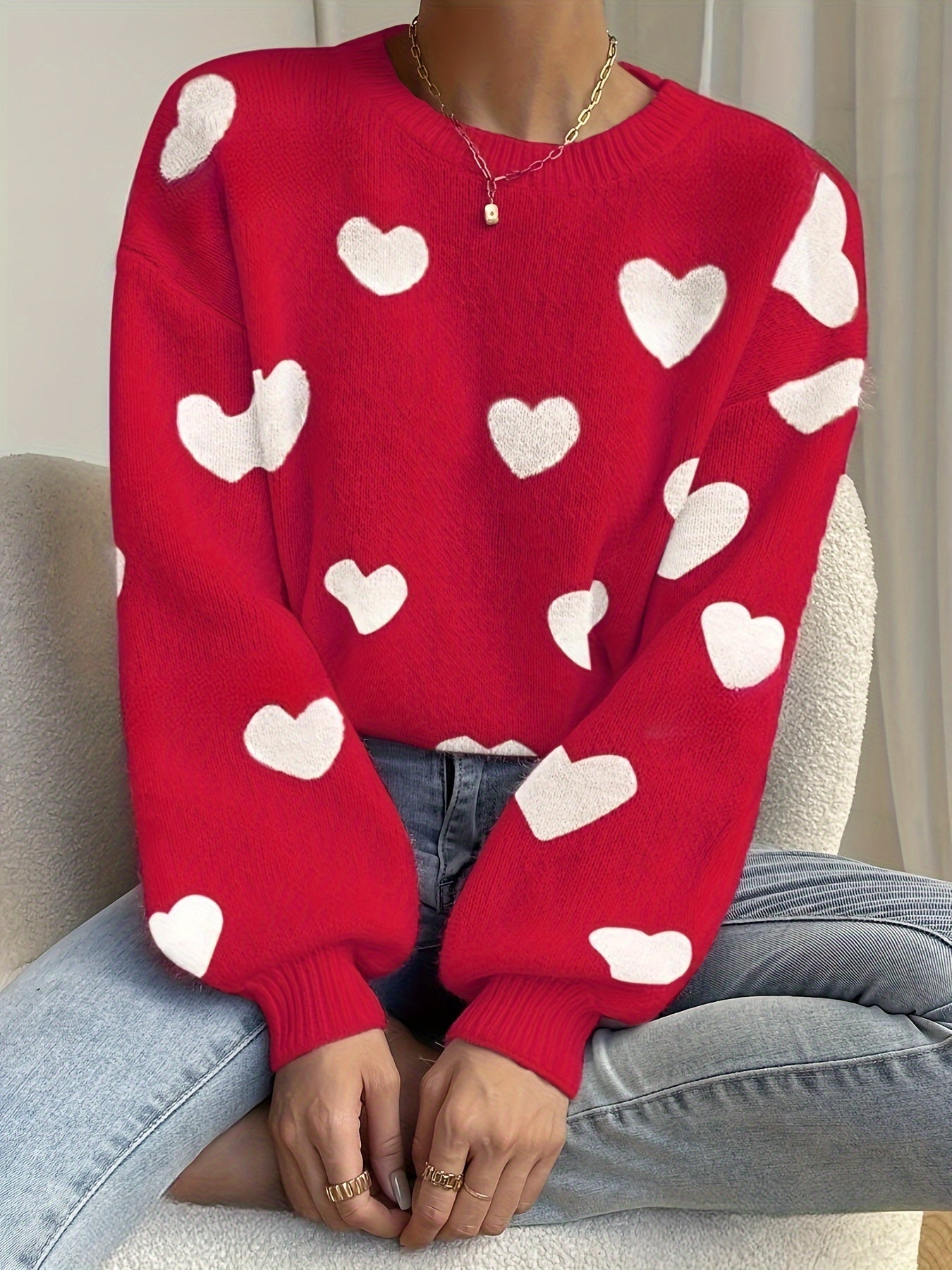 Stijlvolle dames trui met hartpatroon | Zachte en warme herfstkleding | 100% hoogwaardige katoenmix afbeelding 2