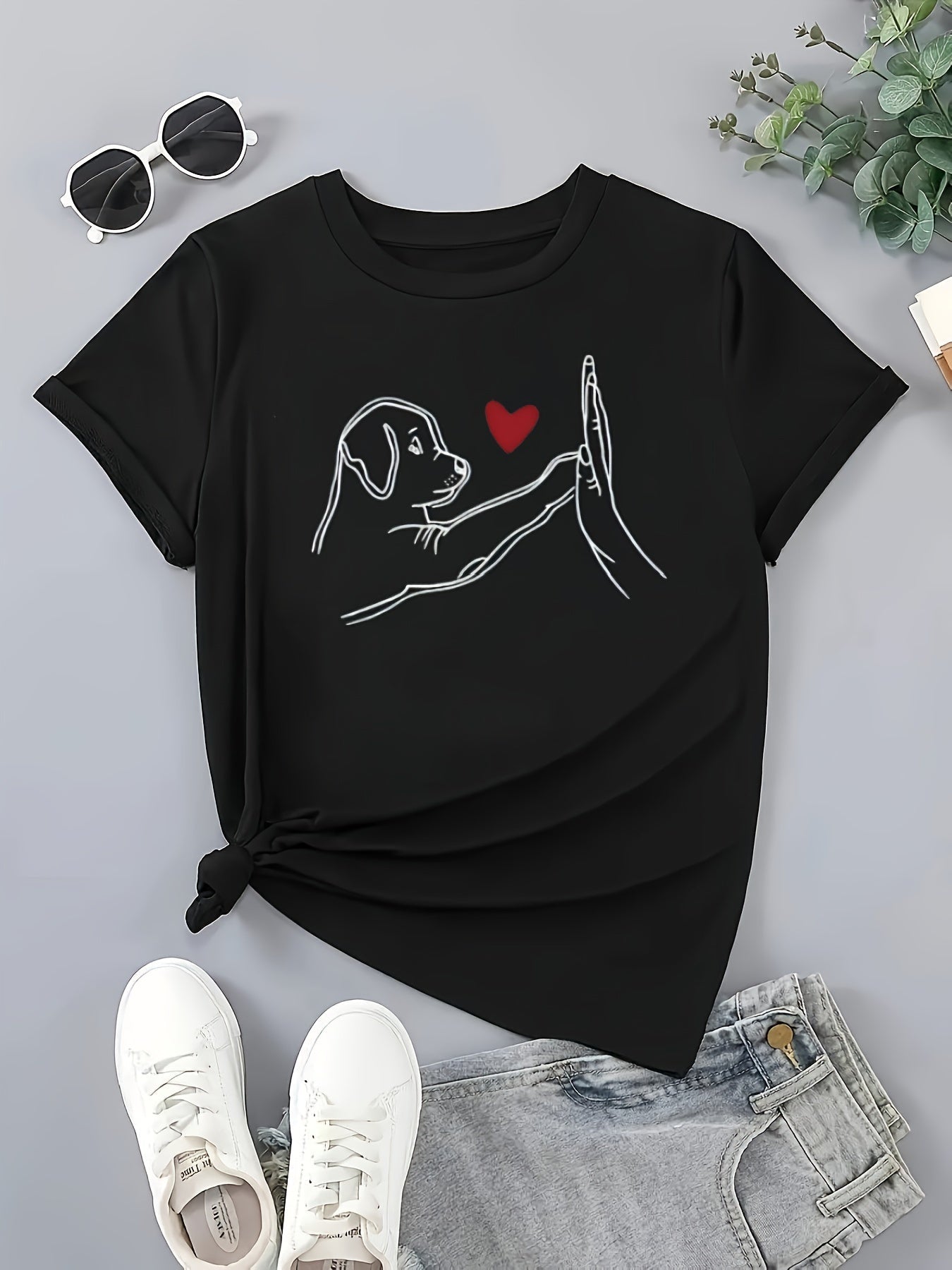 Casual dames T-shirt met hondprint afbeelding 8