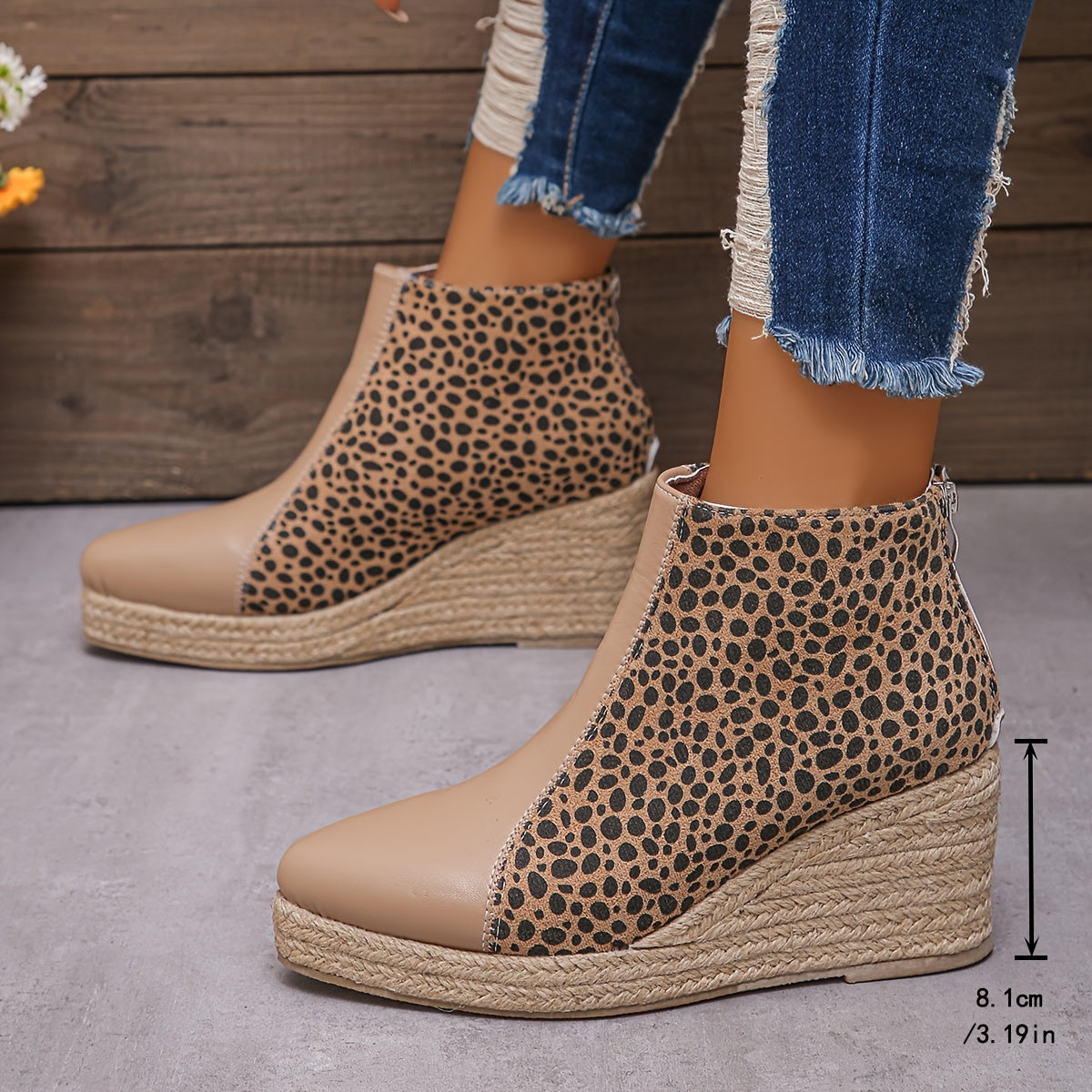 Trendy en comfortabele waterdichte luipaardprint enkellaarzen met blokhak afbeelding 2