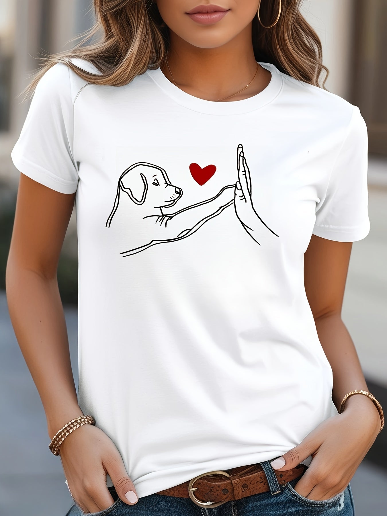 Casual dames T-shirt met hondprint afbeelding 2