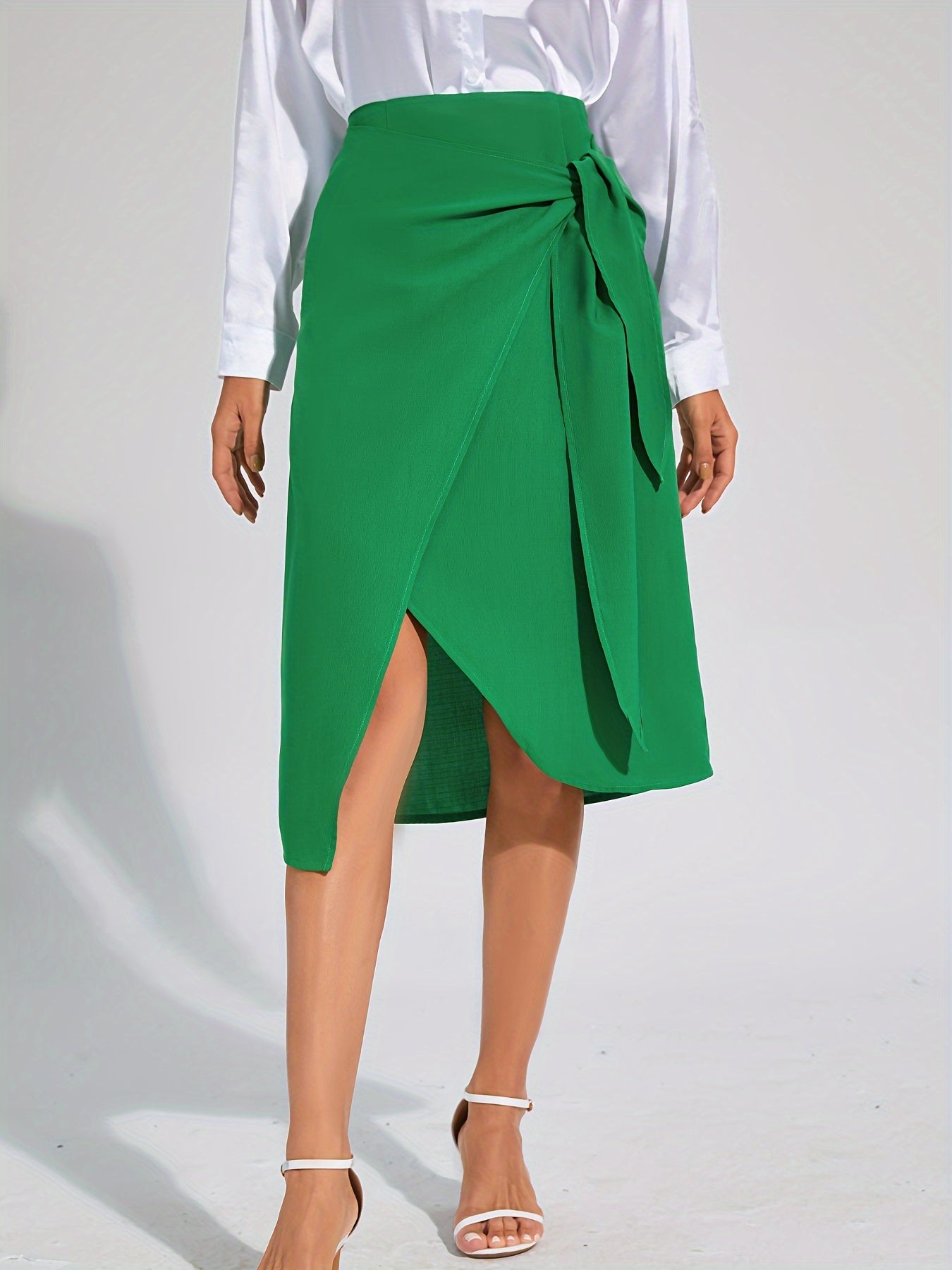 Stijlvolle hoge taille wikkelrok van comfortabele katoenmix afbeelding 7