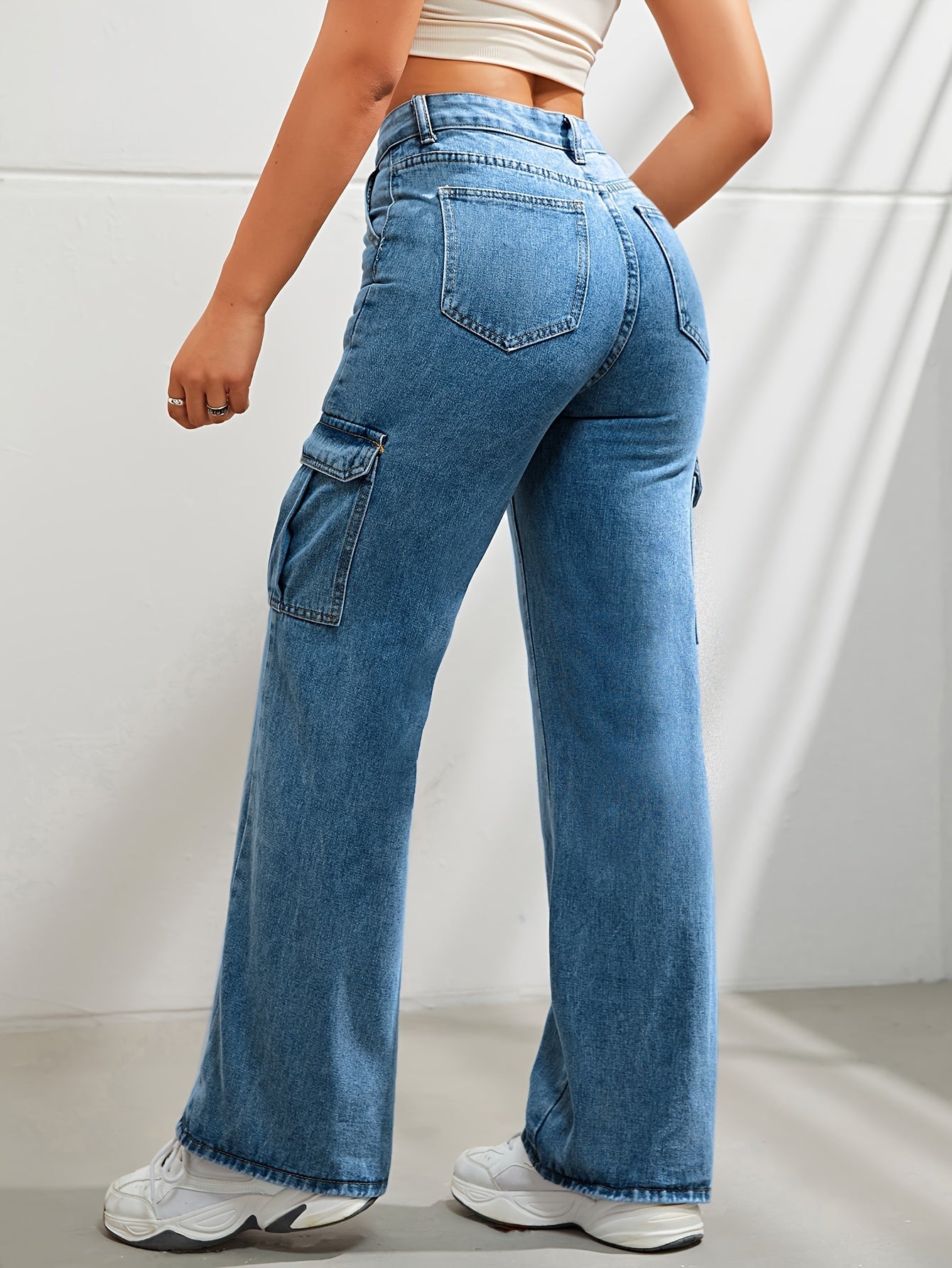 Stijlvolle en comfortabele denim cargobroek met wijde pijpen - Ideaal voor elke dag afbeelding 4