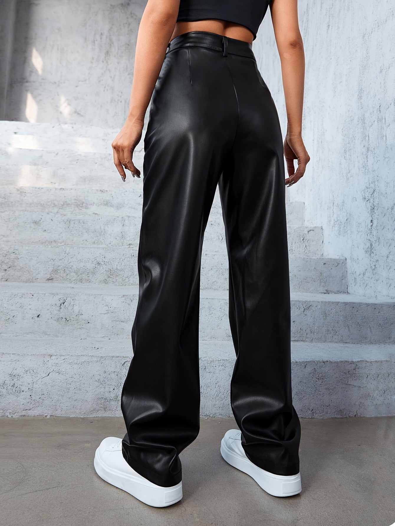 Luxe hoge taille leren broek ✓ Stylish & Duurzaam ✓ Perfect voor Herfst & Winter ✓ Koop Nu! afbeelding 2