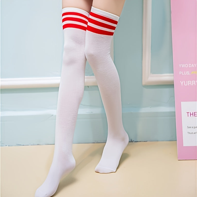 Gestreepte dij-hoge sportieve sokken van katoenmix - perfecte combinatie van stijl en comfort afbeelding 7