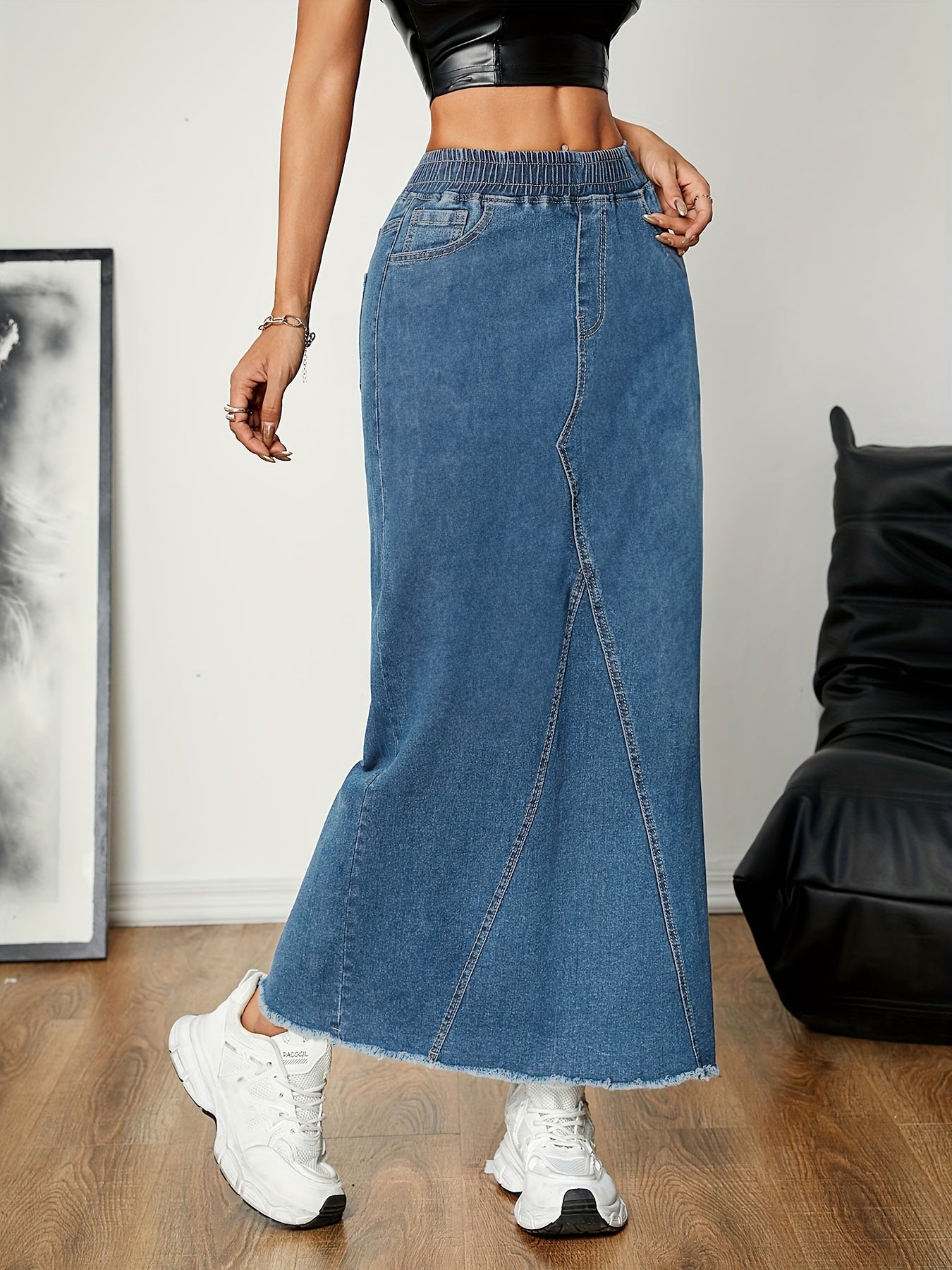 Stijlvolle denim rok: comfort en fashion voor elk seizoen - de perfecte keuze voor casual chic! Shop nu. afbeelding 9