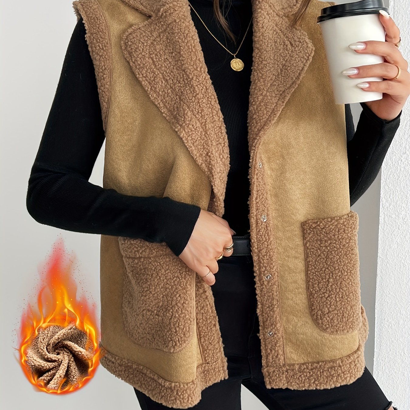 Pluche mouwloos gilet van luxe katoenmix voor herfst en winter afbeelding 9