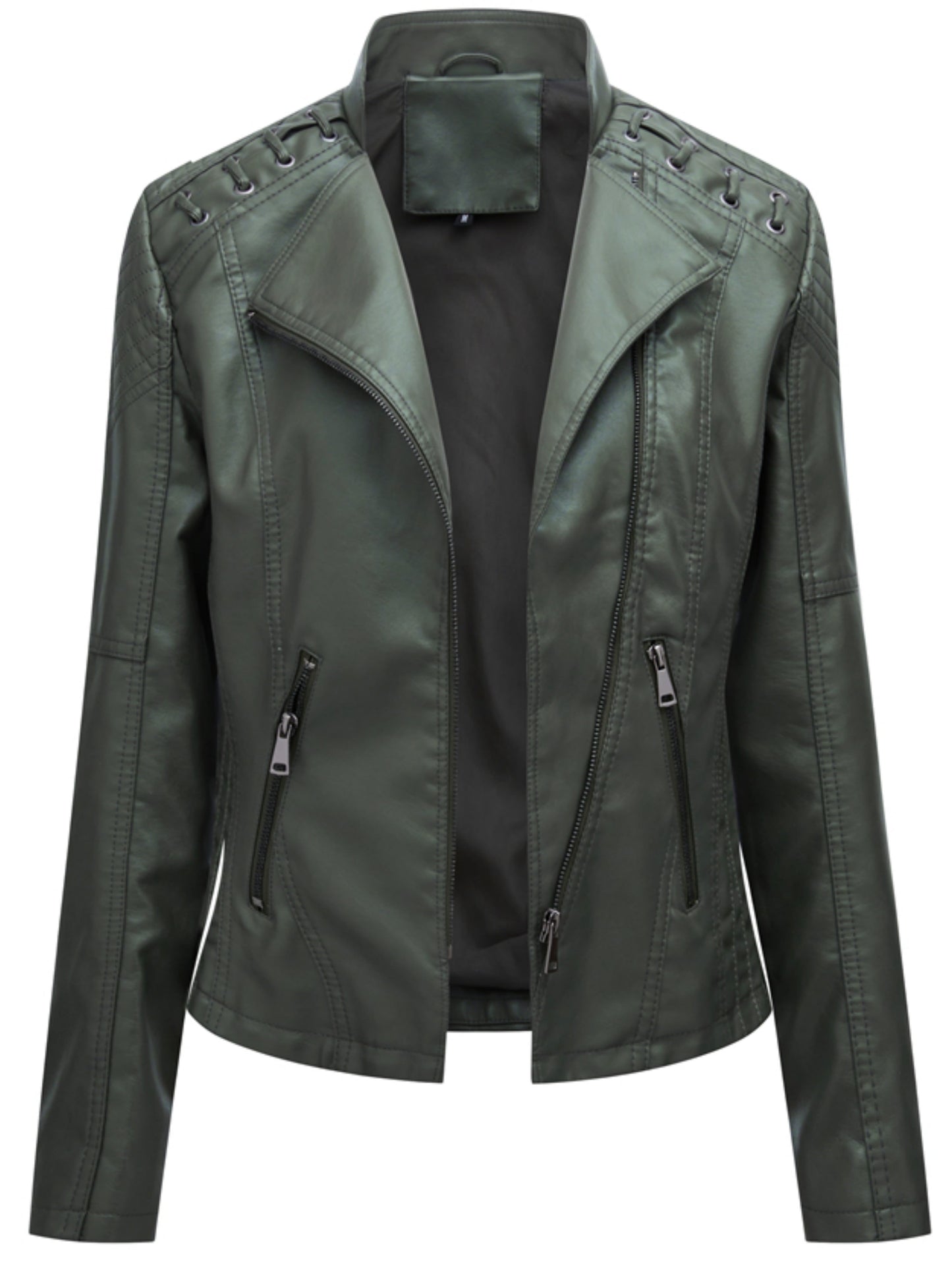 Stijlvolle waterbestendige PU leren ritsjas: perfect voor herfst en winter! Met luxe uitstraling en skinny fit voor een tijdloze look. Shop nu. afbeelding 2