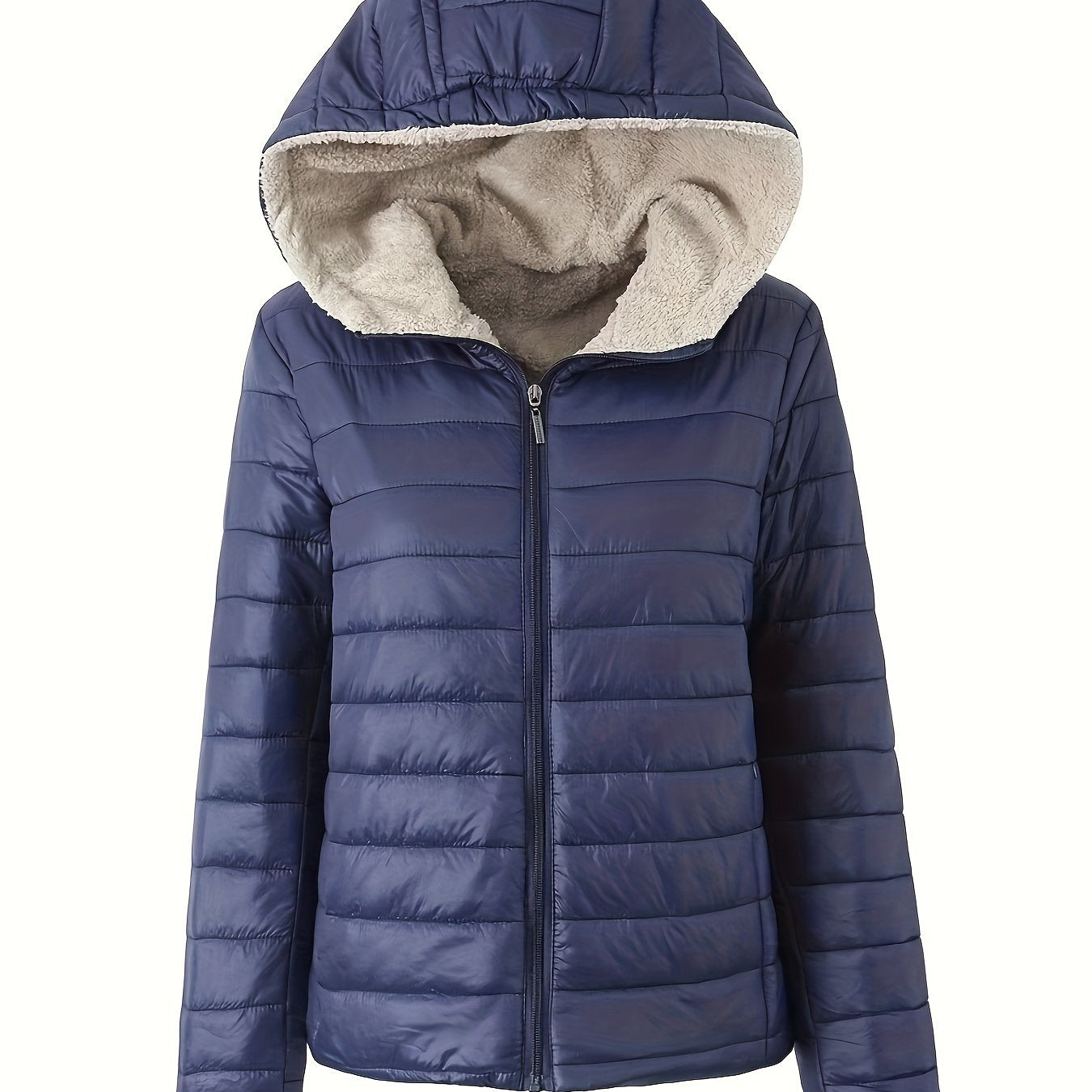 Warme puffy jas met rits en imitatiefbont voering | Stijlvol en comfortabel | Voor herfst en winter afbeelding 12