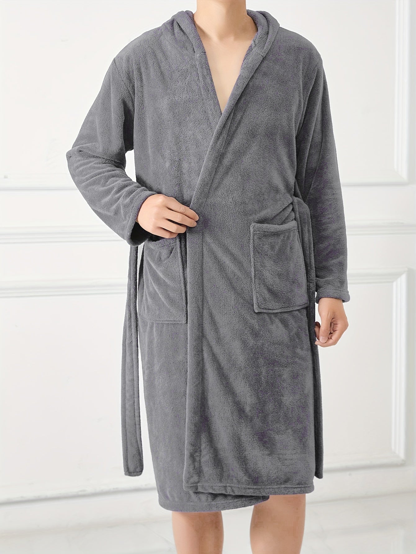 Warme en zachte heren badjas in effen kleur