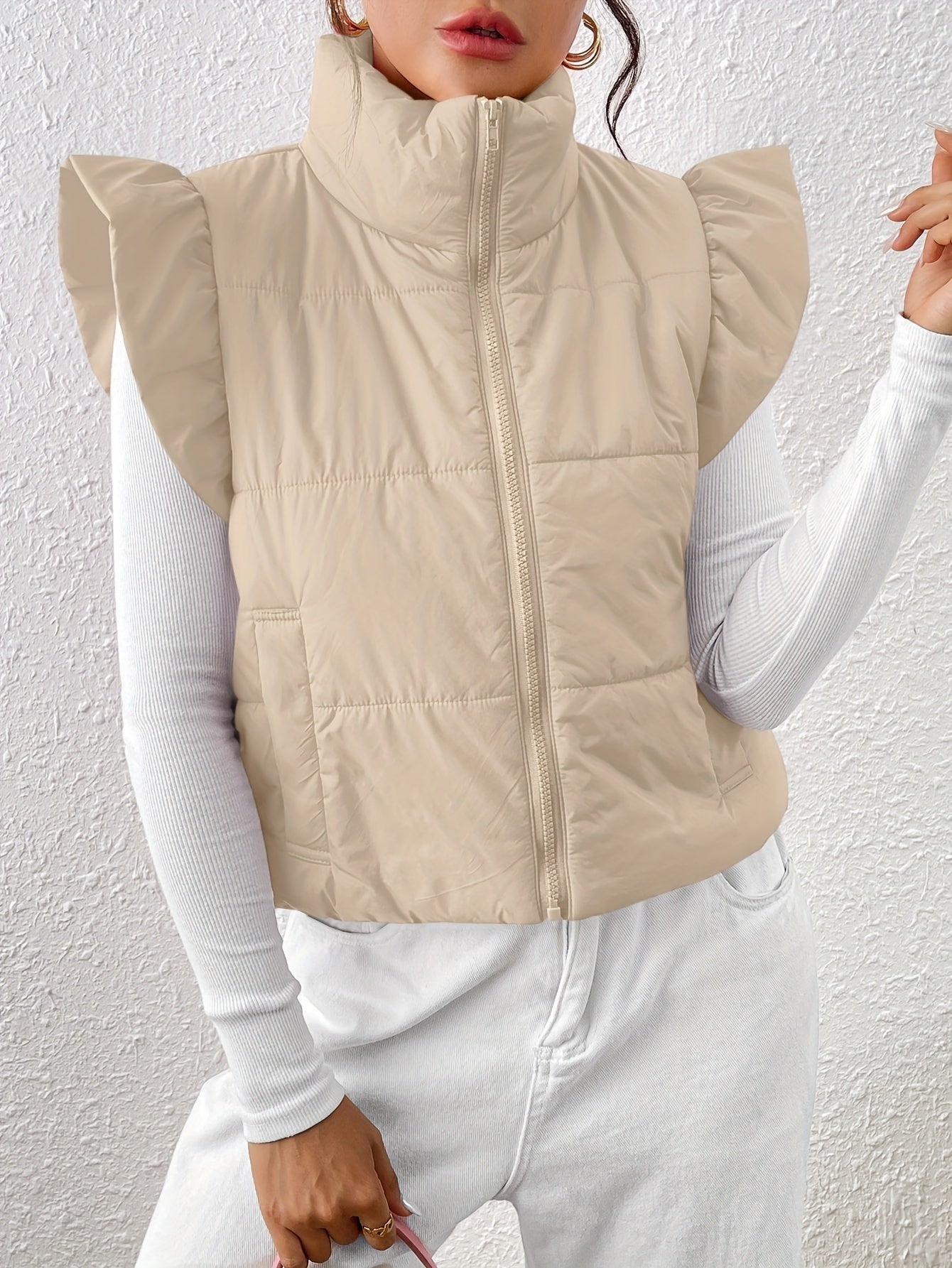 Stijlvol gewatteerd vest met ruches mouwen | Comfortabele en warme herfst- en wintermode | Hoogwaardig en tijdloos design in katoenmix afbeelding 10