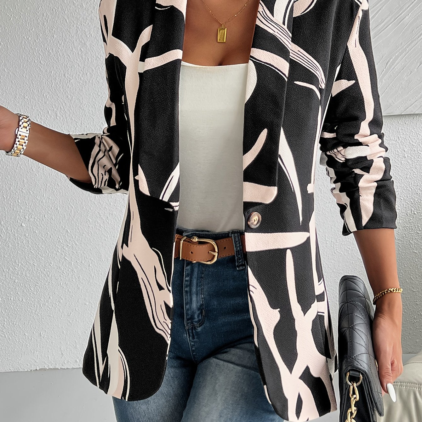 Elegante herenblazer met abstracte print en revers: modern en comfortabel! Ontdek de stijlvolle toevoeging aan je garderobe met perfecte pasvorm. Shop nu! afbeelding 7