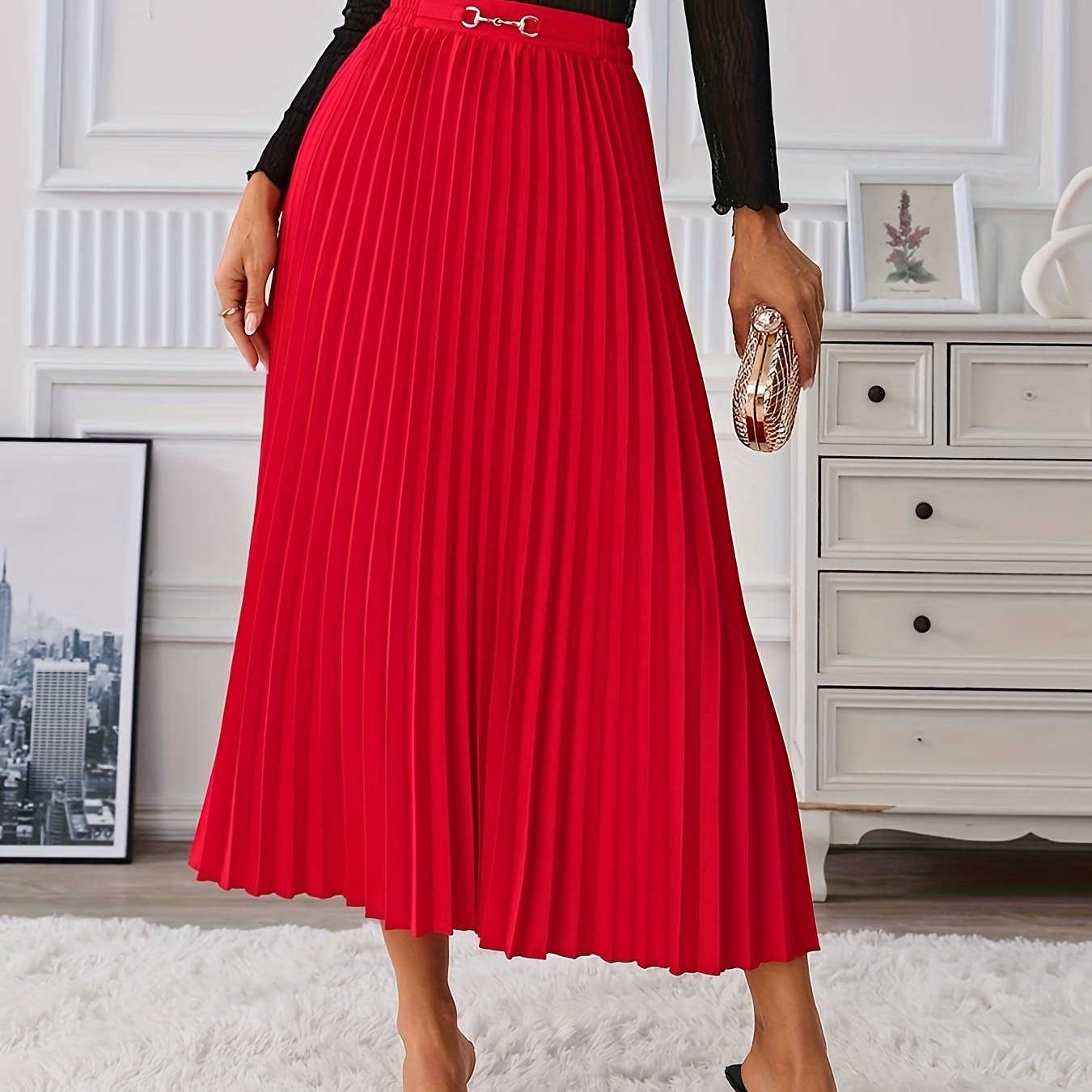 Hoge Taille Rok met Kettingdetail | Verfijnde zomerstijl | Katoenmix afbeelding 12