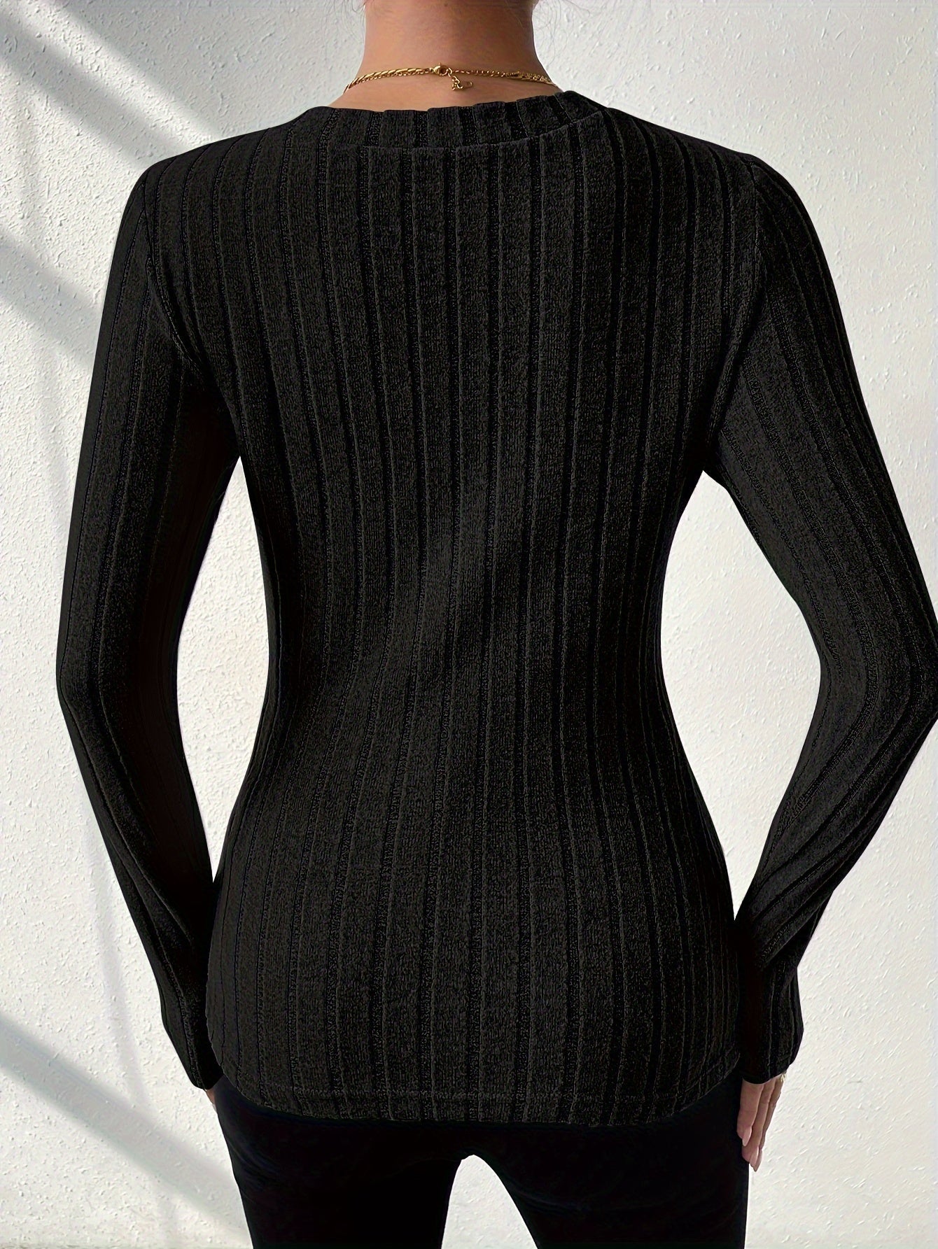 Effen V-hals T-shirt met lange mouwen afbeelding 6