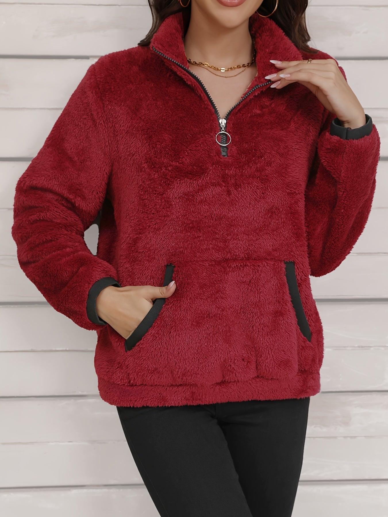 Comfortabele en stijlvolle casual fleece jas met half-zip en reverskraag voor herfst en winter afbeelding 5