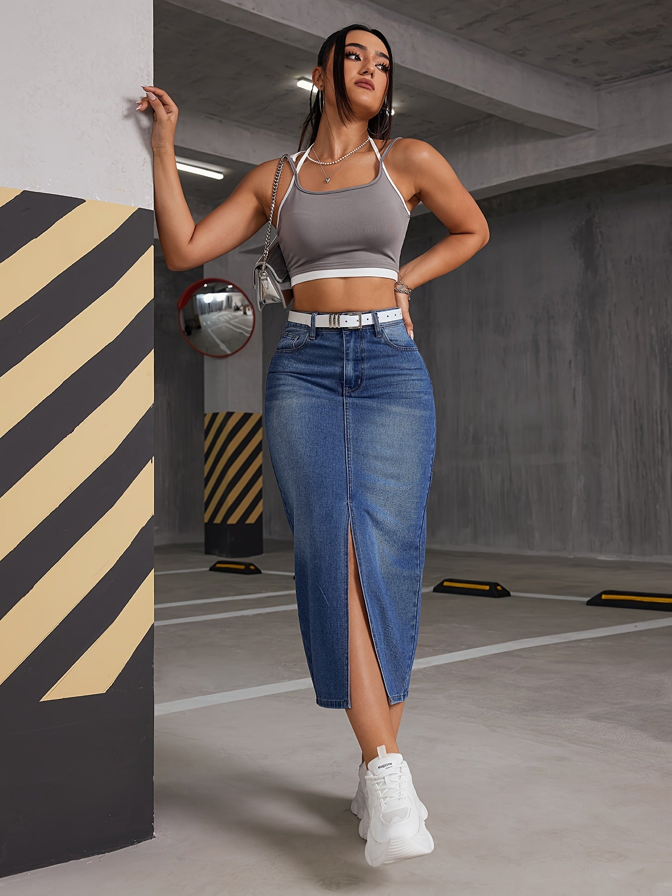 Denim midi-rok met hoge taille en split - tijdloze elegantie voor elke gelegenheid afbeelding 7