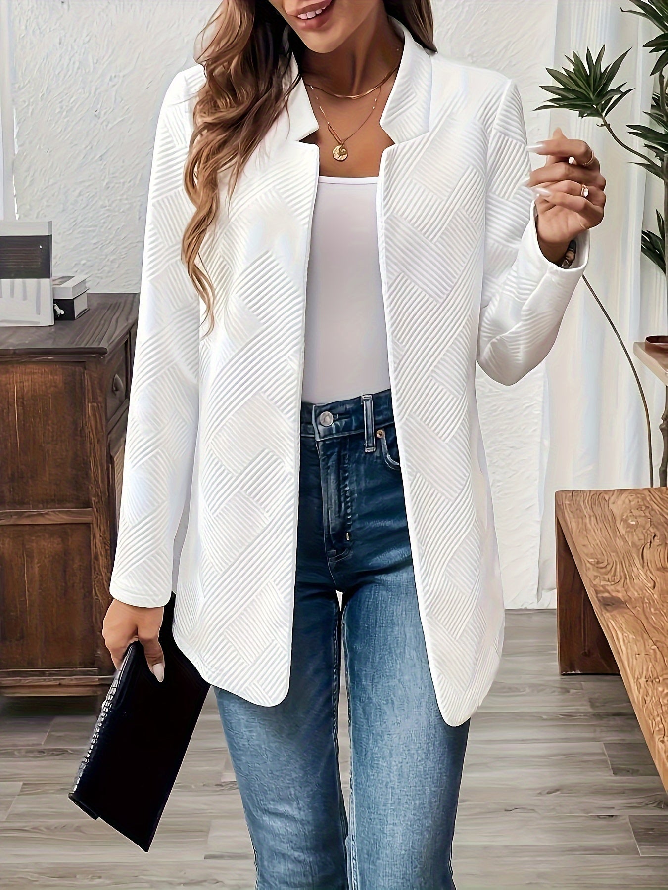 Trendy open front blazer van katoenmix: perfect voor lente & herfst! afbeelding 2