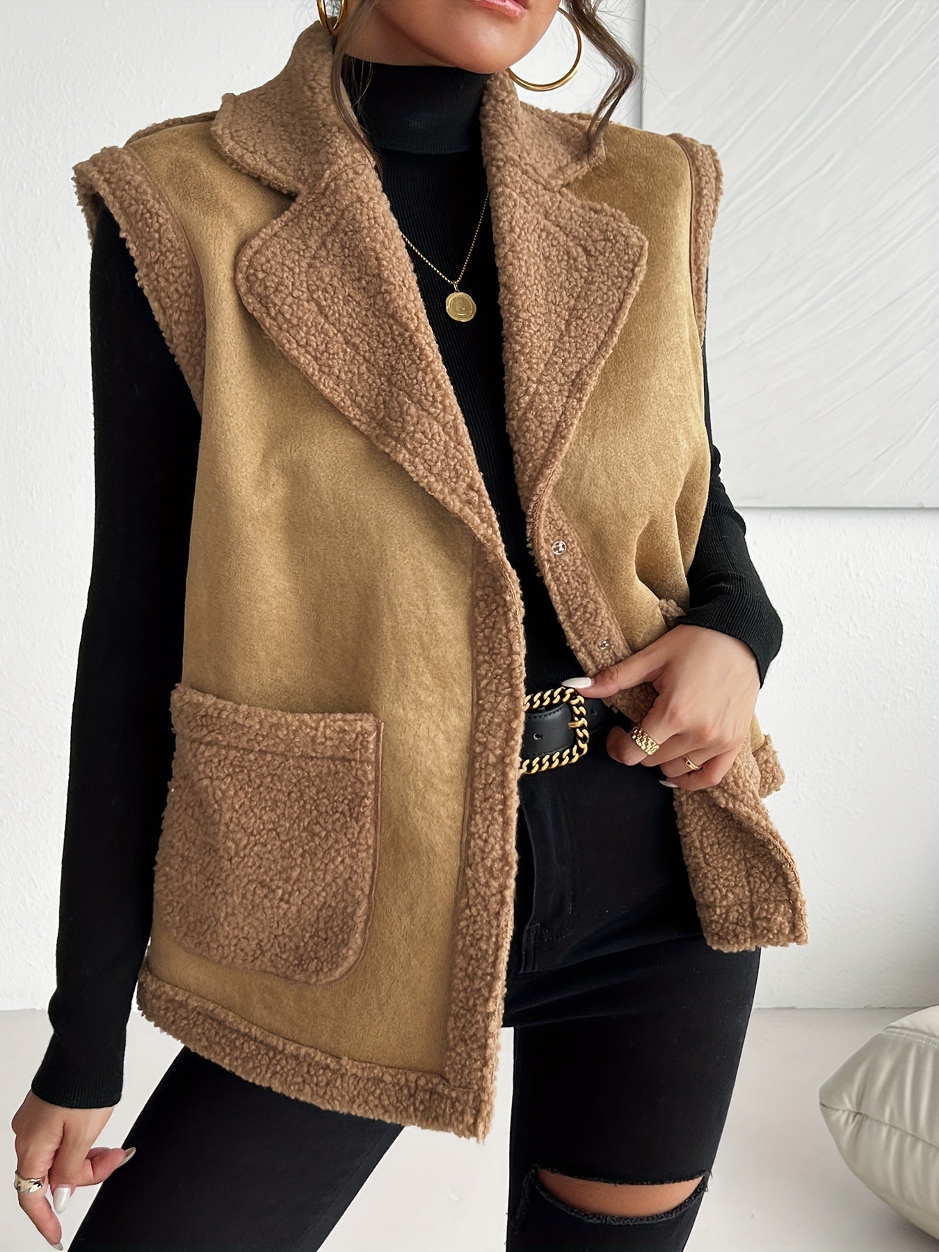 Pluche mouwloos gilet van luxe katoenmix voor herfst en winter afbeelding 4