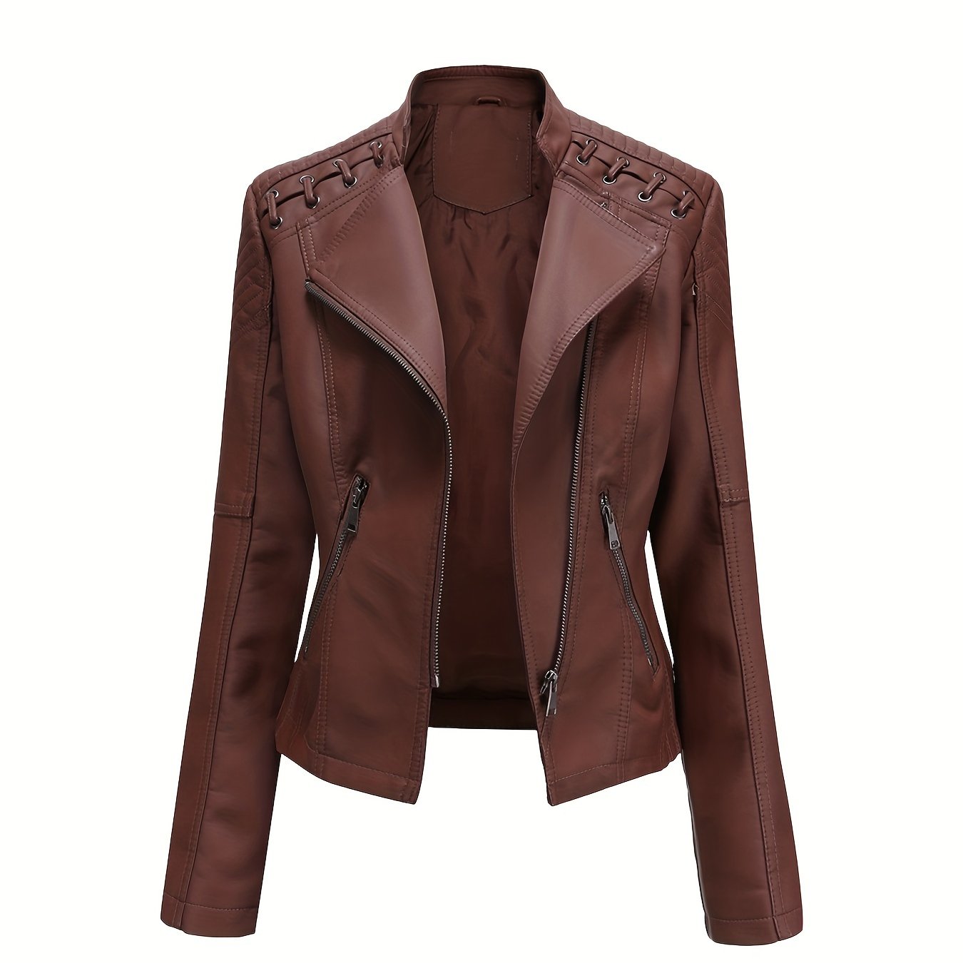 Stoer en stijlvol: Faux leren bikerjack met rits en lange mouw - Luxe katoenmix afbeelding 12