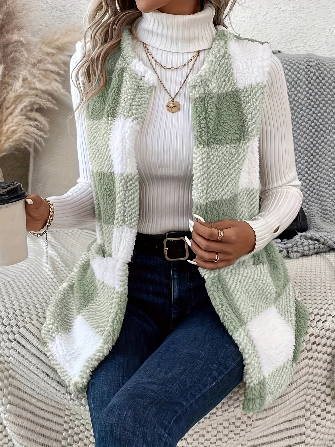 Stijlvolle geruite teddyvest van hoogwaardige katoenmix voor ultiem comfort | Perfect voor herfst en winter afbeelding 3