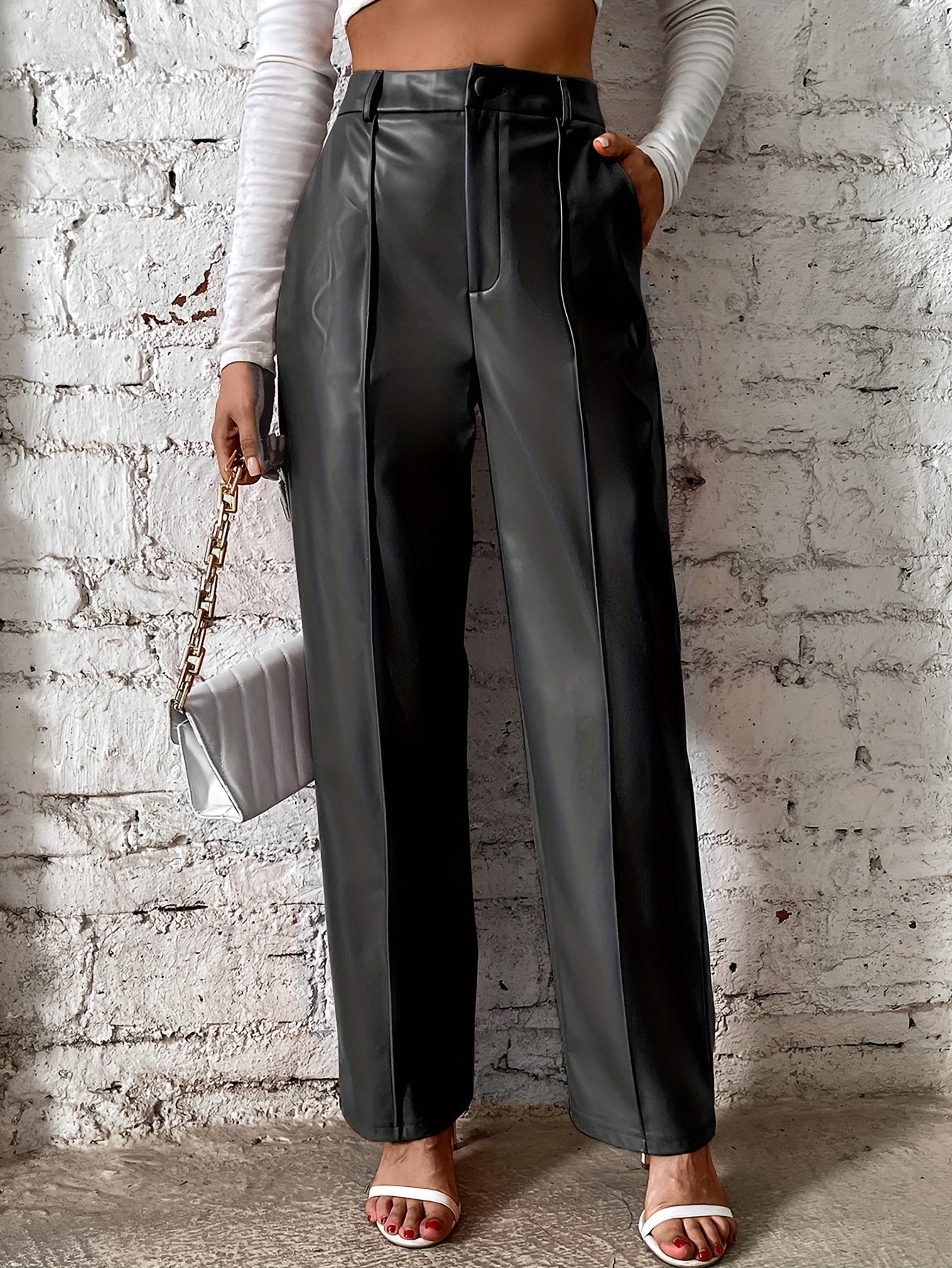 Stijlvolle hoge taille broek van katoenmix met luxe details | Perfect voor herfst en winter | Shop nu! afbeelding 5